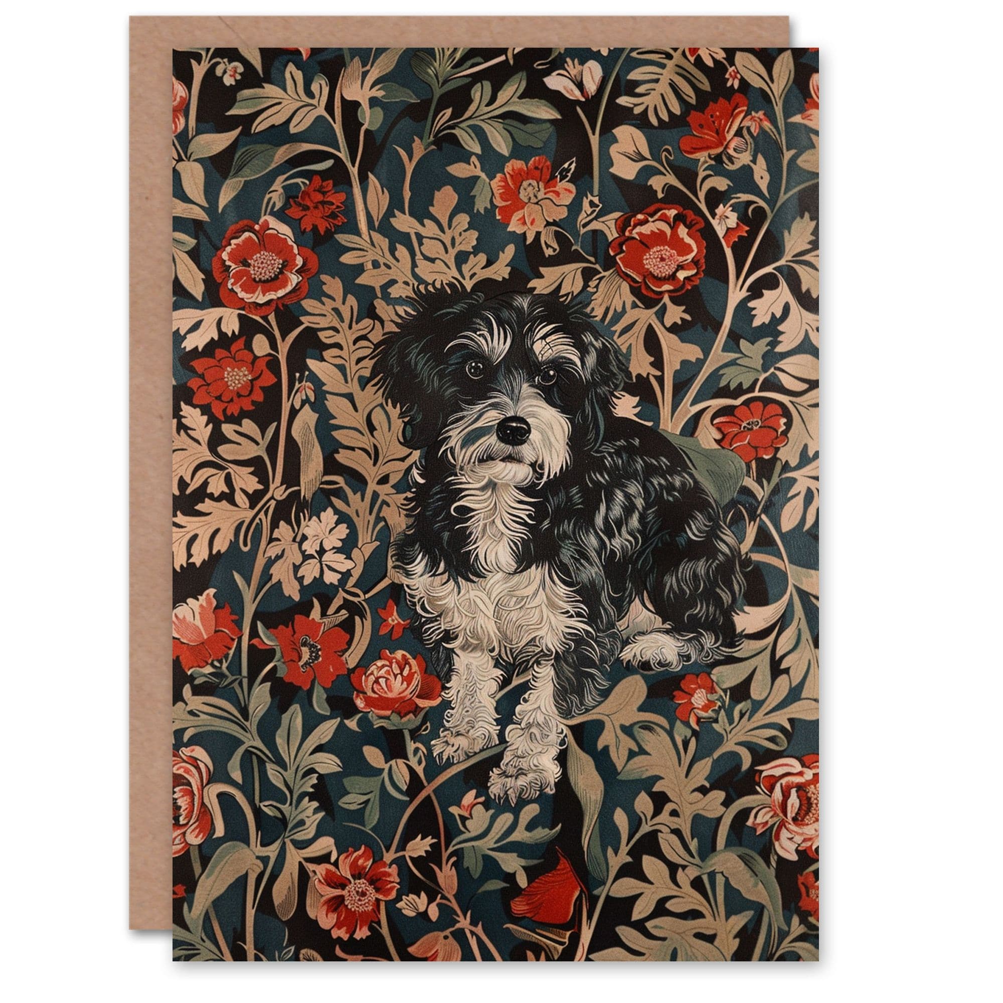 Artery8 Women's Yorkshire Terrier Retro Floral Pattern Dog Lover Birthday Card