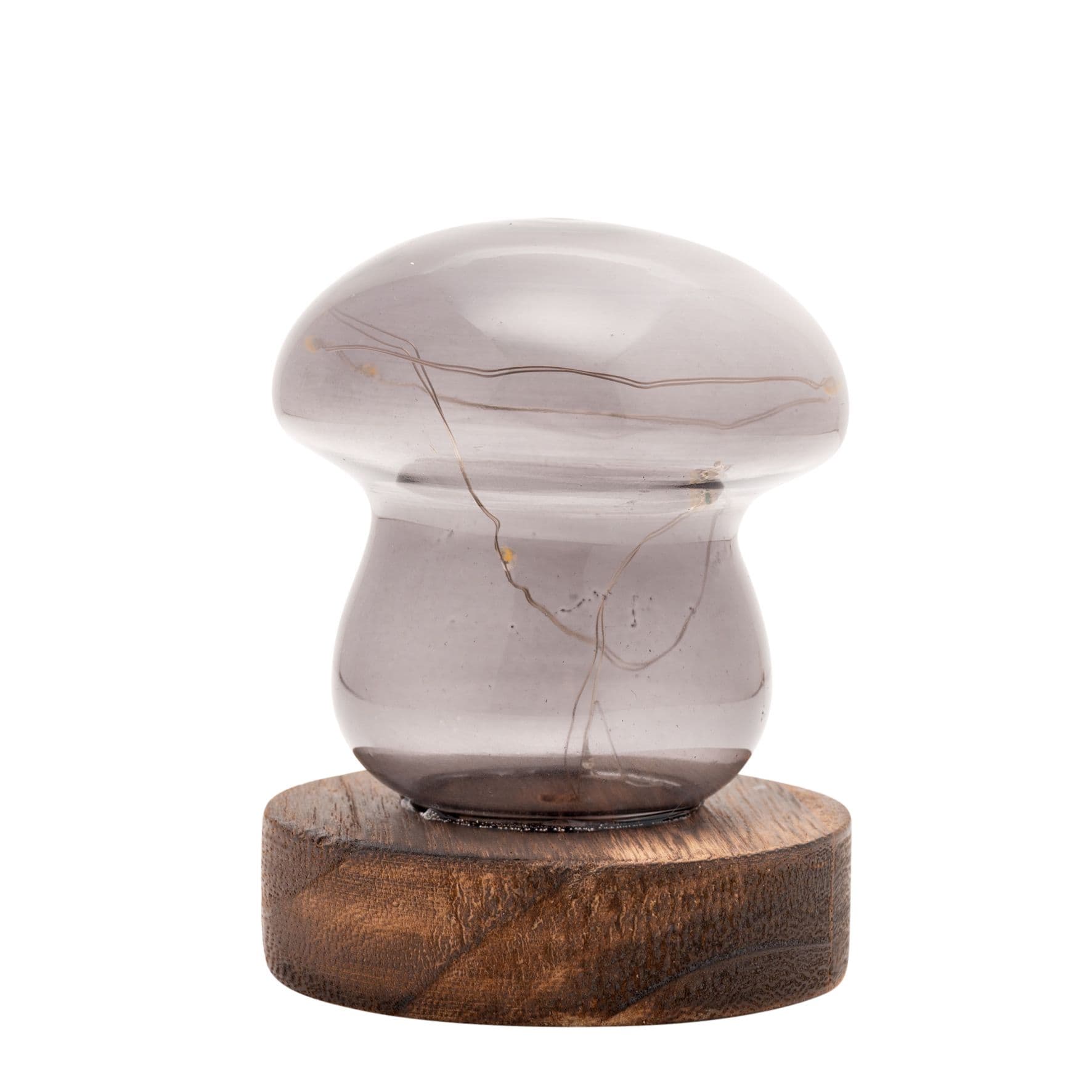 Grey Glass Mushroom with LED Lights Small