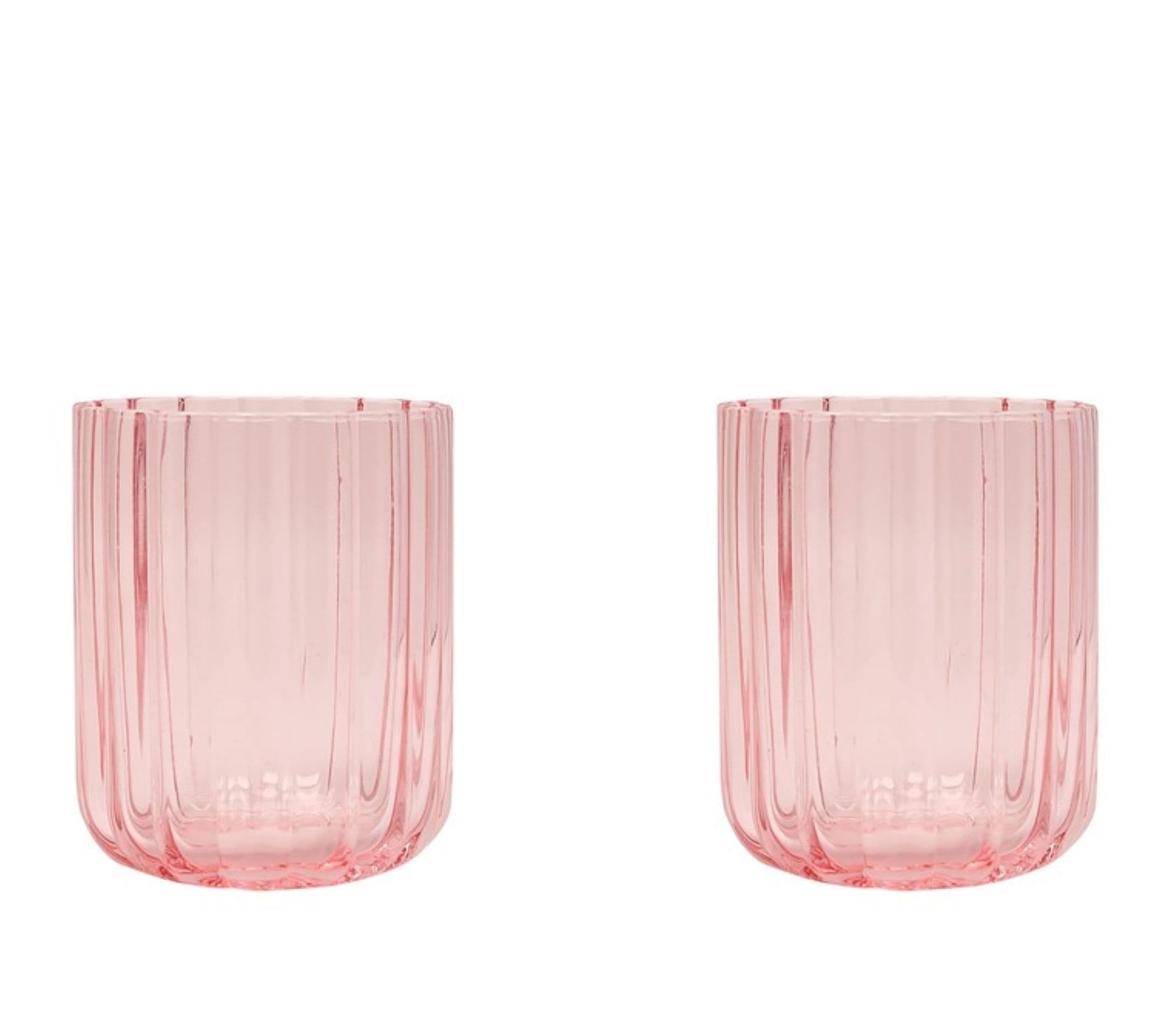 Set Of 2 Bright Pink Scalloped Glass Tumblers - Small