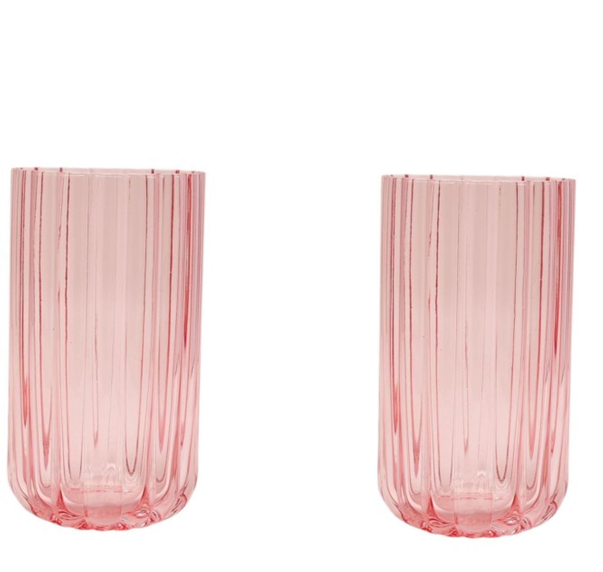 Set Of 2 Bright Pink Scalloped Glass Tumblers - Large