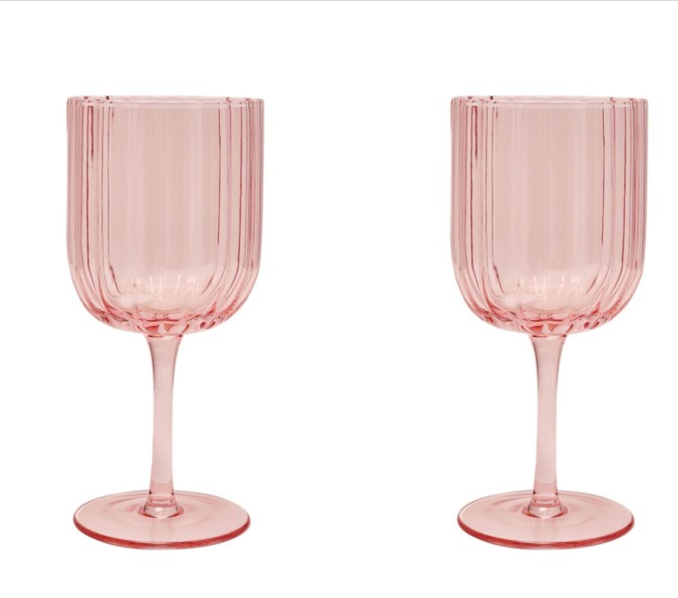 Set Of 2 Bright Pink Scalloped Wine Glass