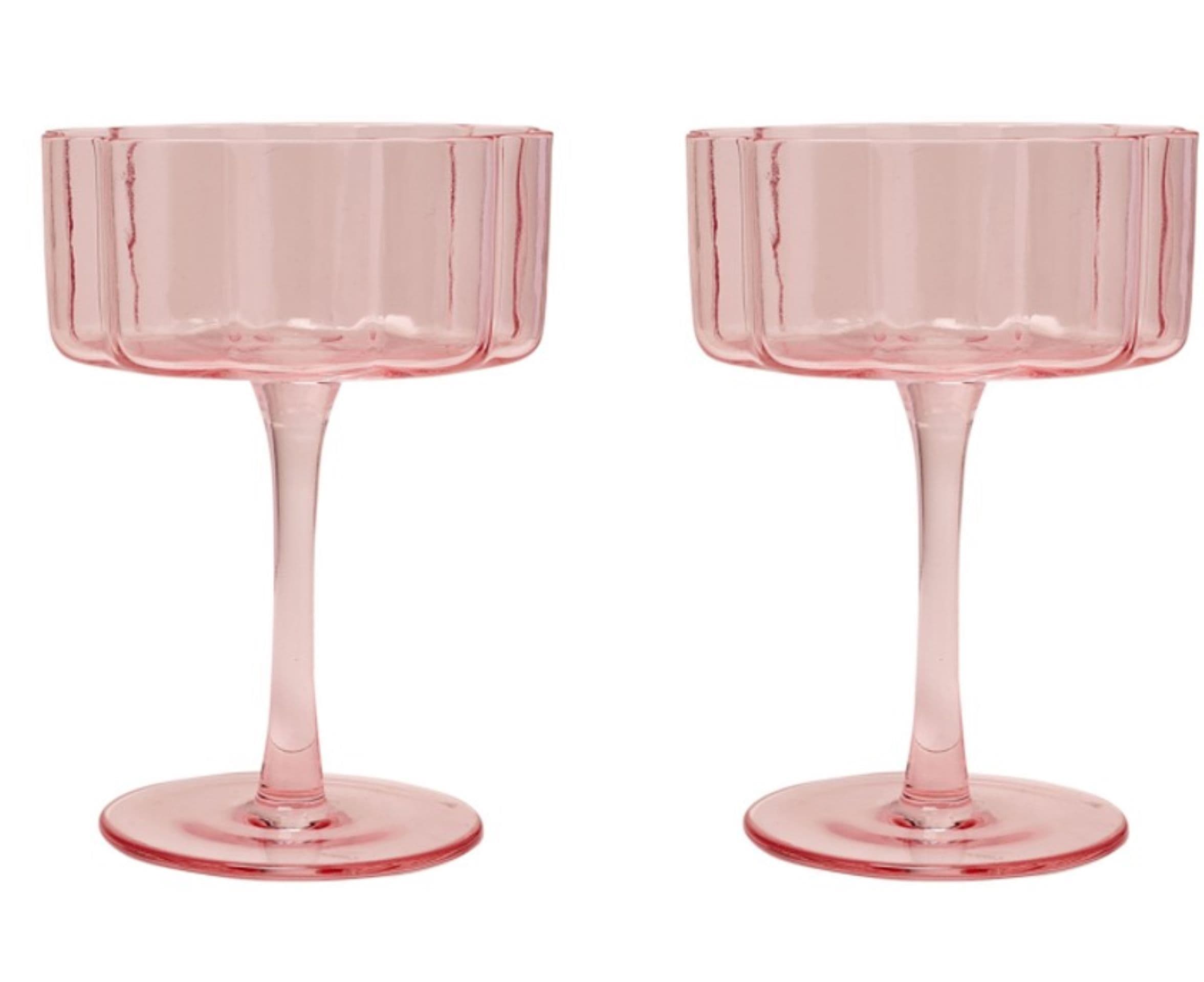 Set Of 2 Bright Pink Scalloped Martini Glass