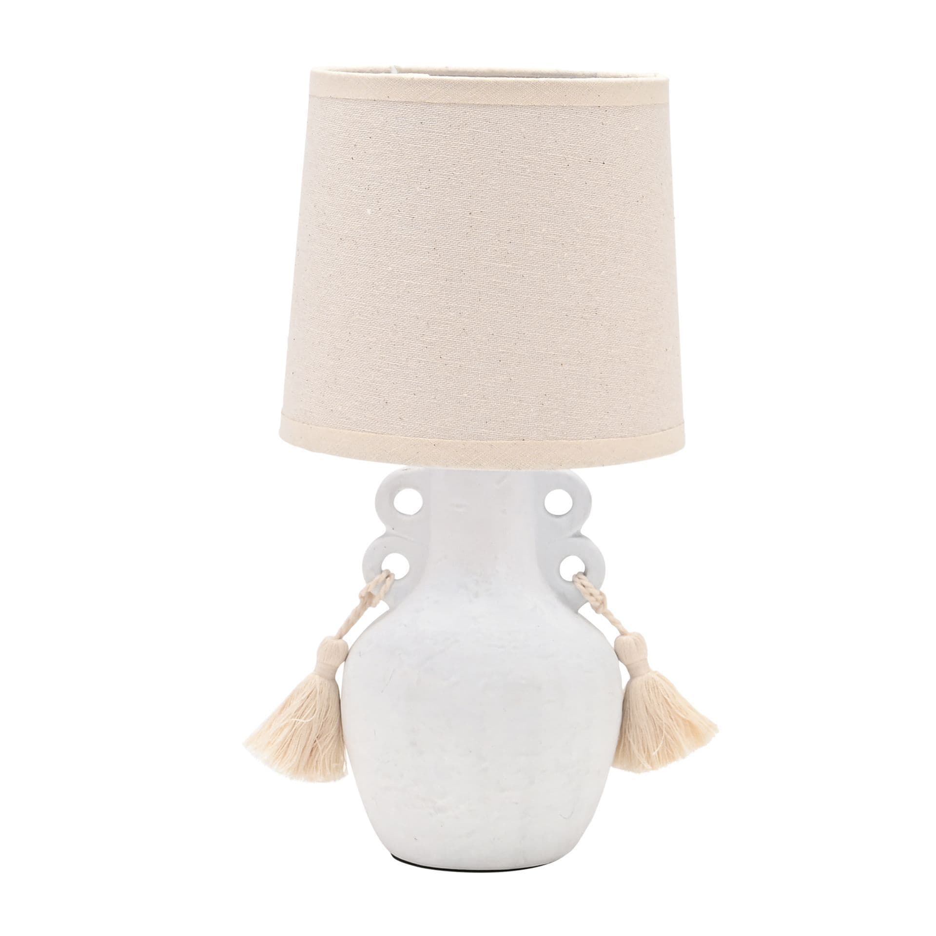 Stone Finish Vase Lamp with Tassels - 30cm