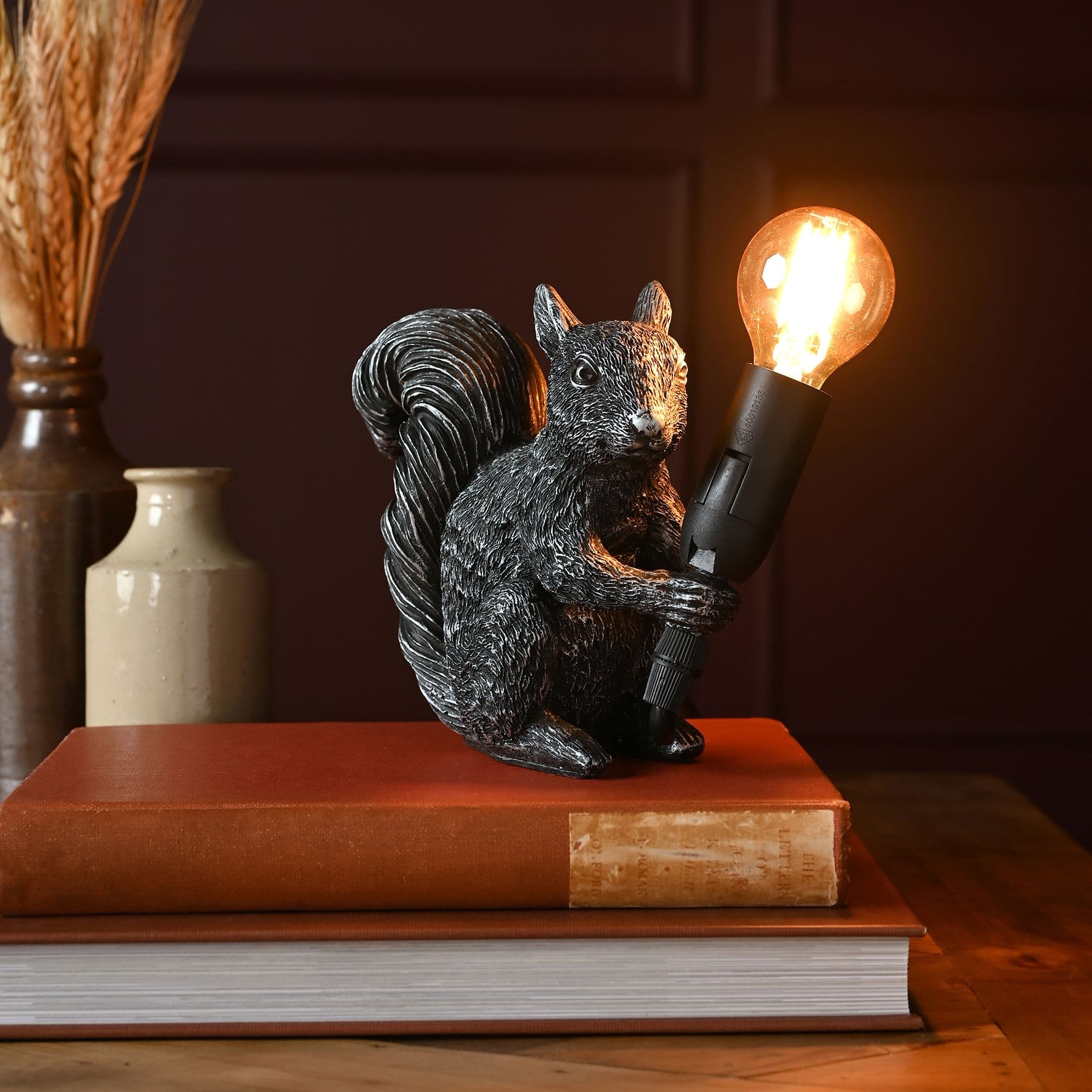 Squirrel with Bulb Lamp - 16cm