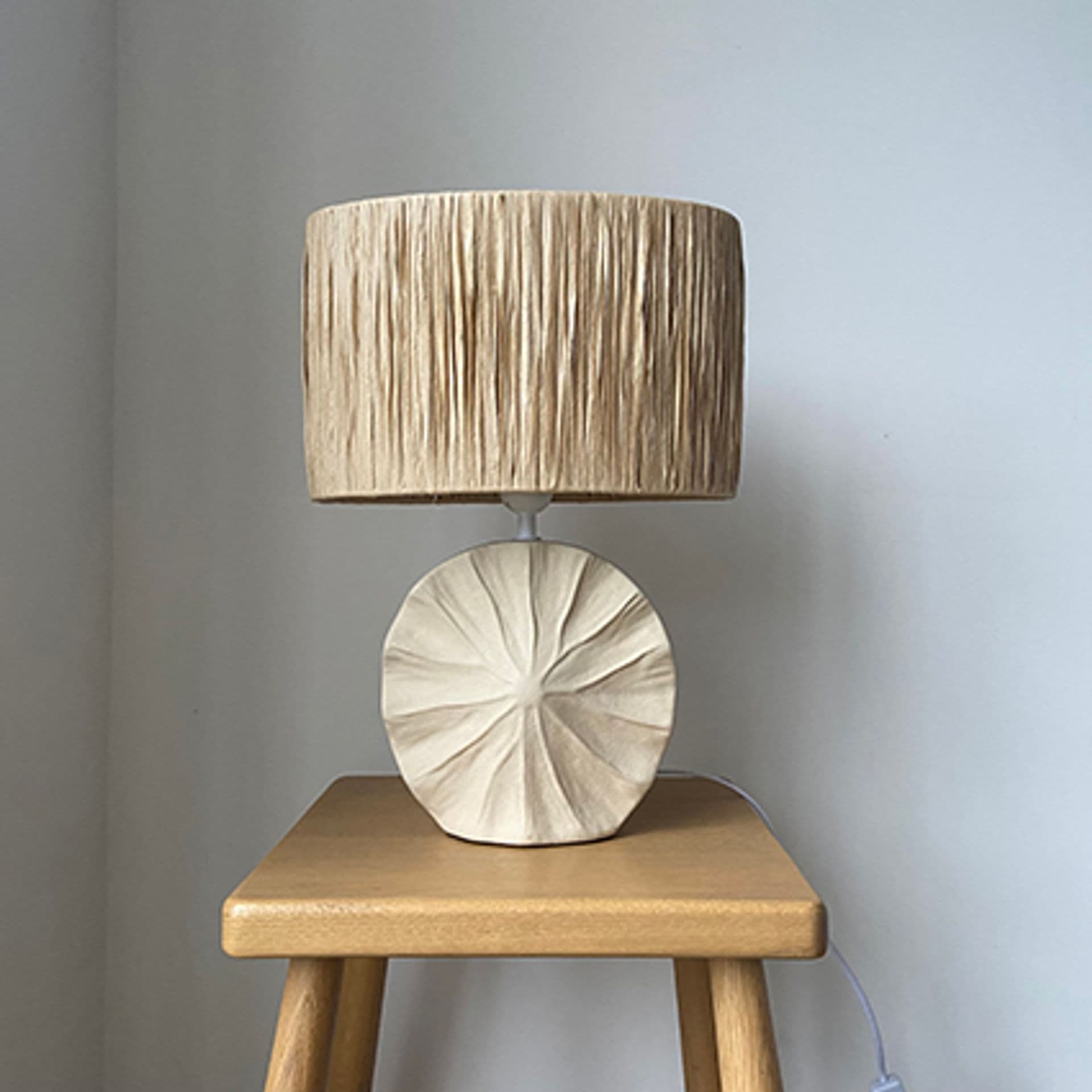 Beige Ceramic Lamp with Raffia Shade - 42cm