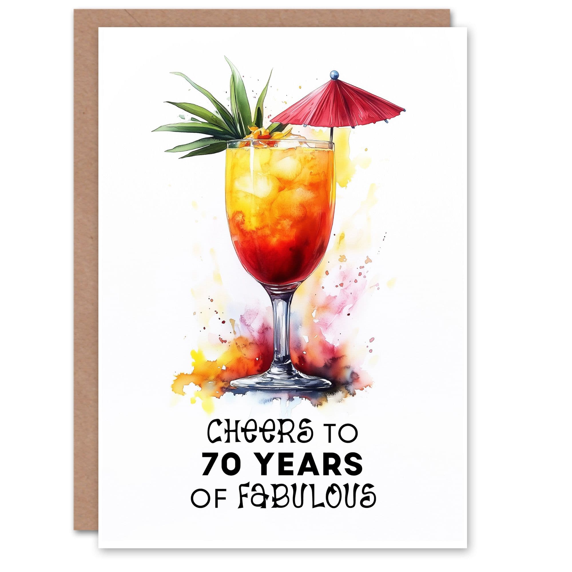 Artery8 Women's Cheers to 70 Years of Fabulous Cocktail 70th Birthday Card For Women in Orange