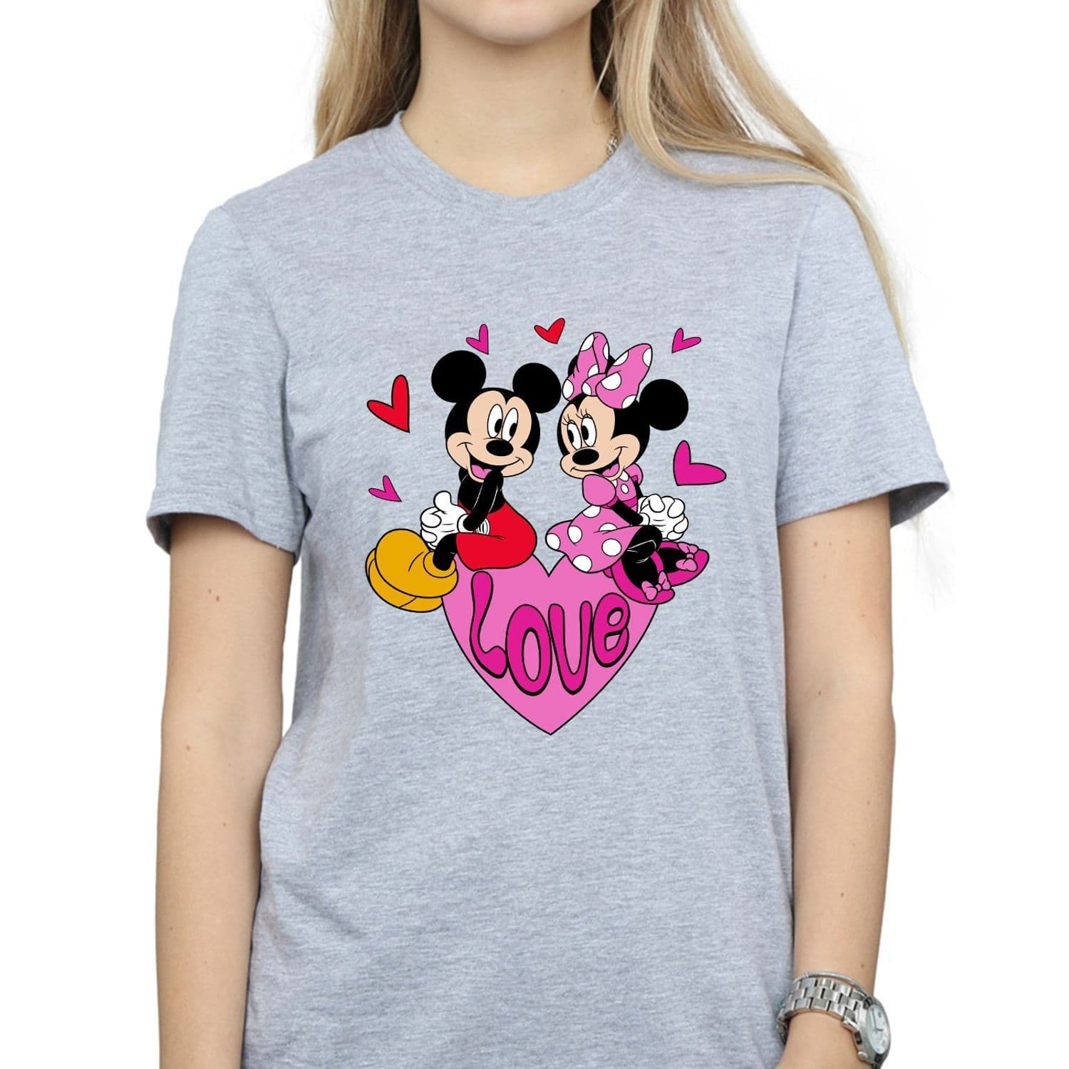 Love Heart Mickey & Minnie Mouse Boyfriend T Shirt