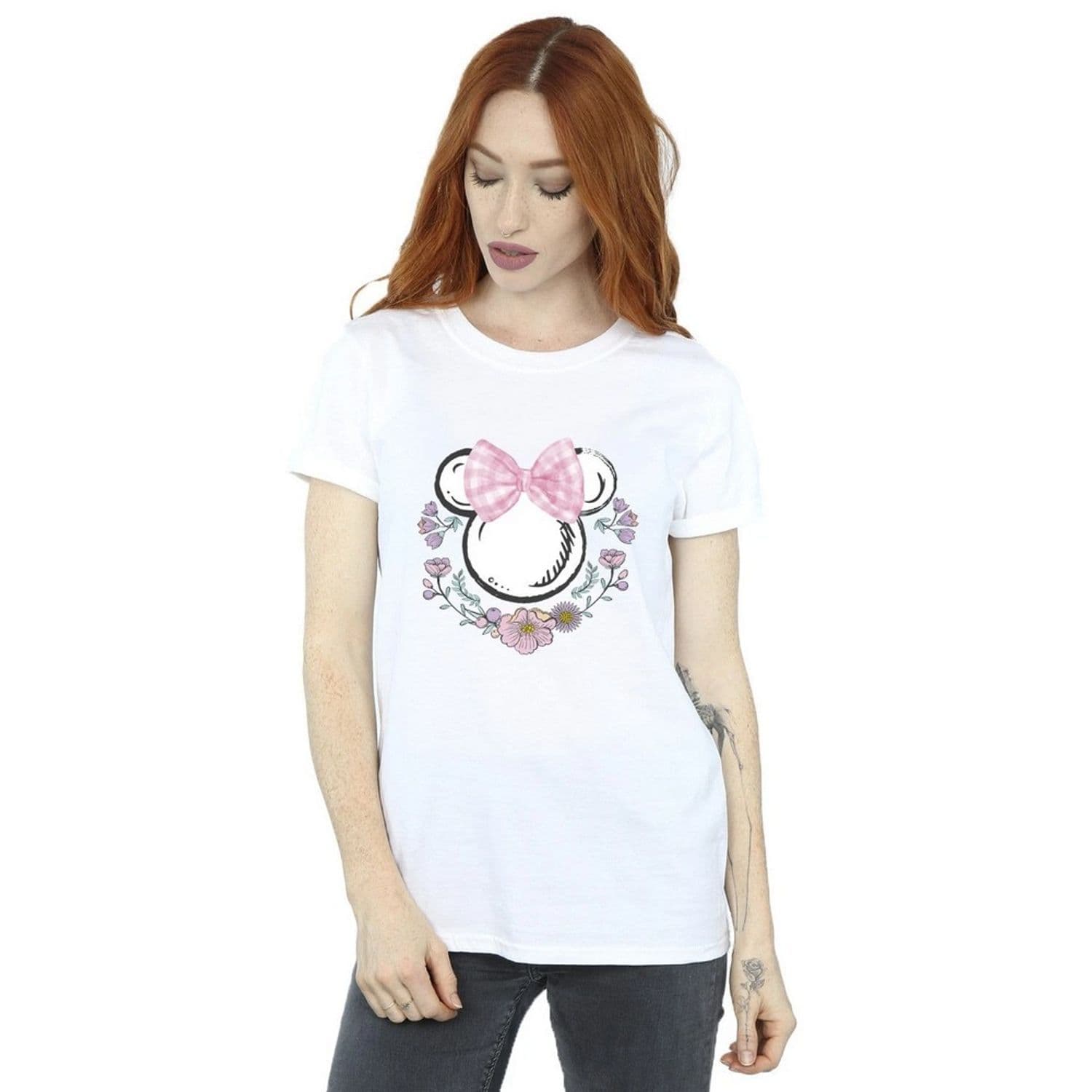 Minnie Mouse Flowers Cotton Bow Boyfriend T Shirt