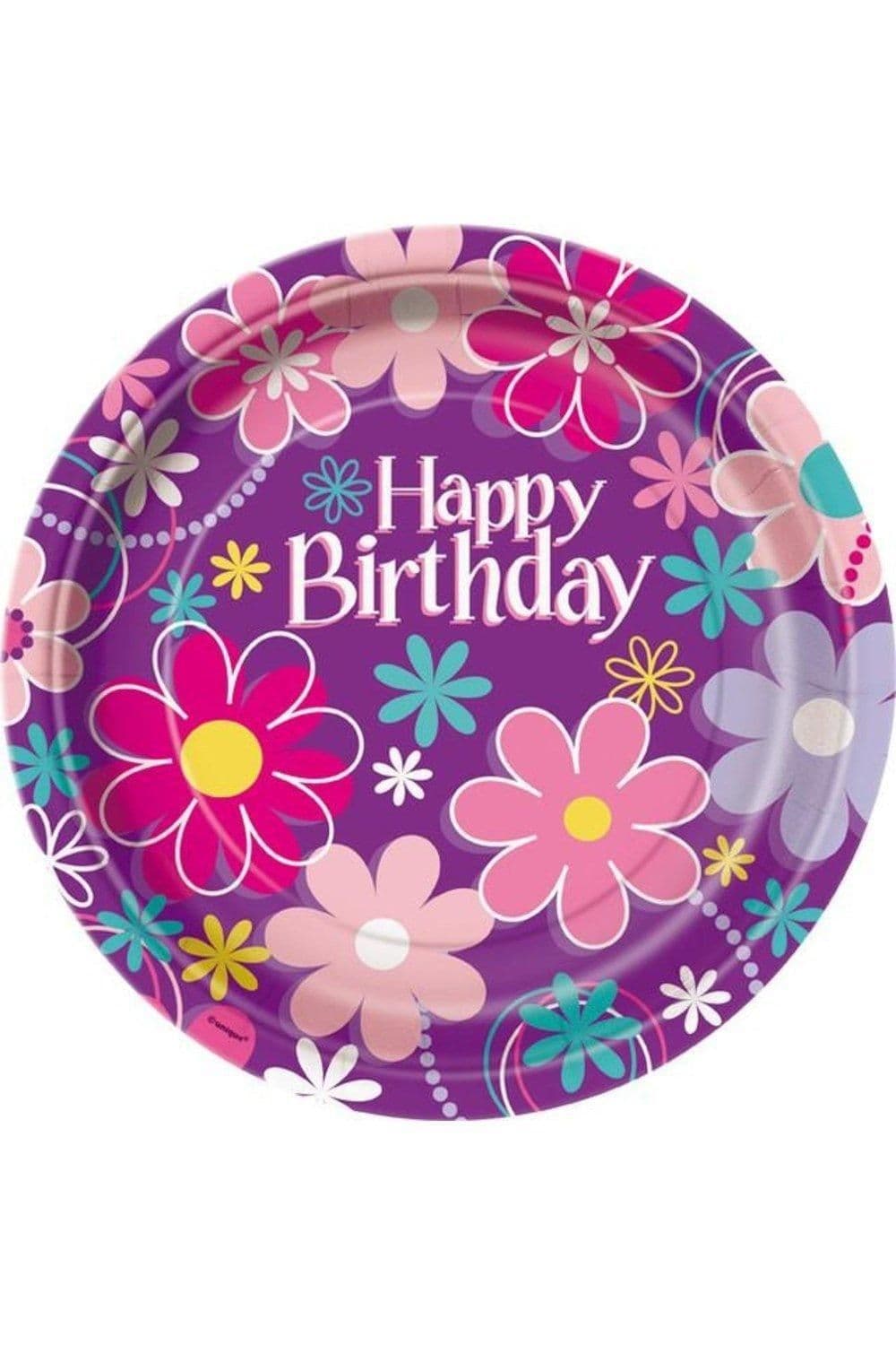 Floral Happy Birthday Disposable Plates
