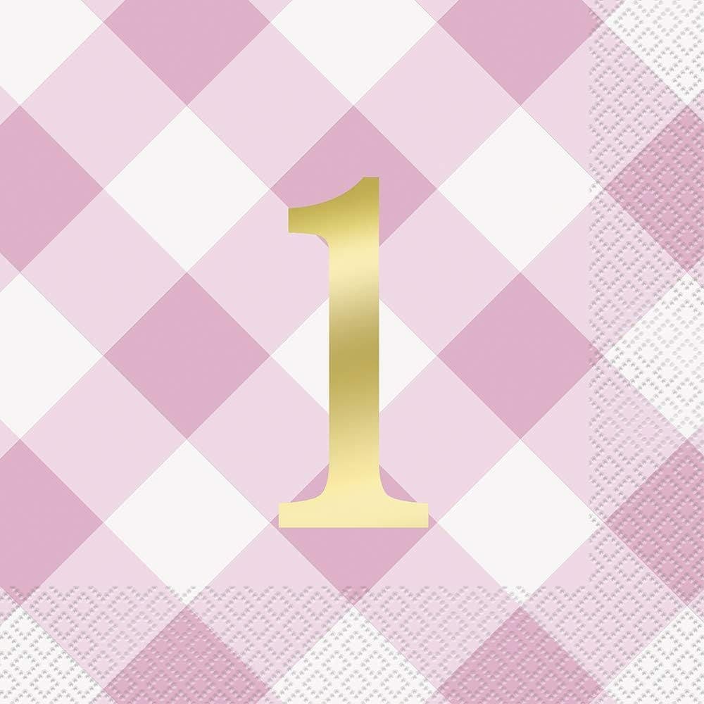 Gingham 1st Birthday Napkins