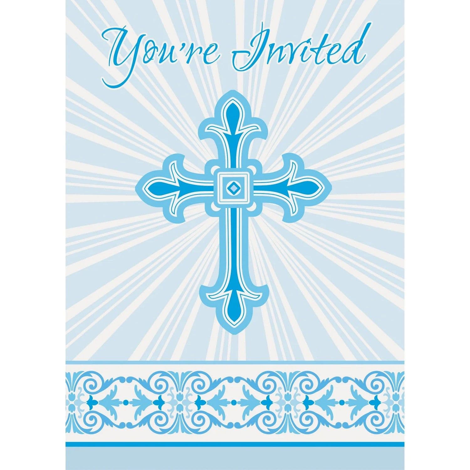Radiant Cross Baptism Christening Thank You Card