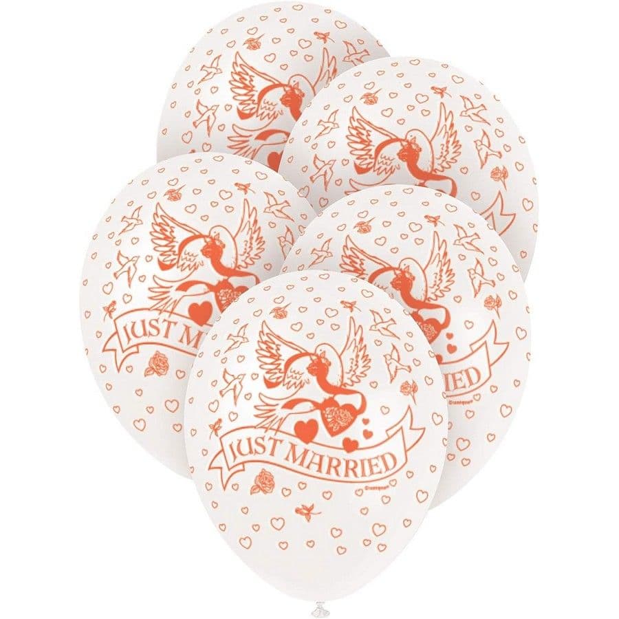 Just Married Latex Pearlised Wedding Balloons