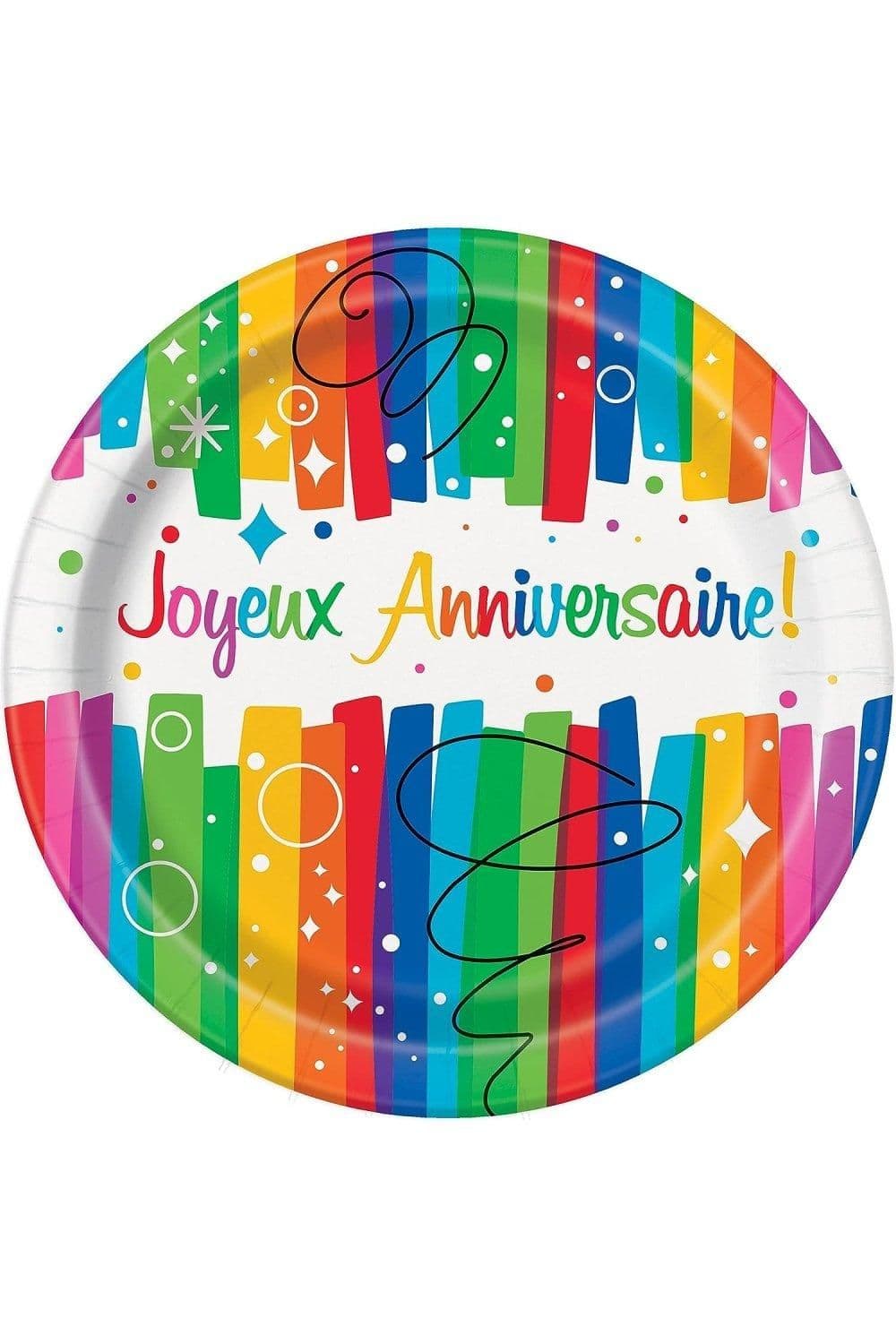 Joyeux Anniversaire Ribbons Disposable Plates