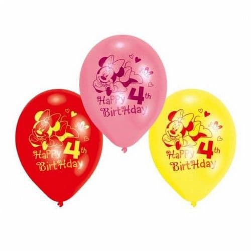 Latex Minnie Mouse 4th Birthday Balloons