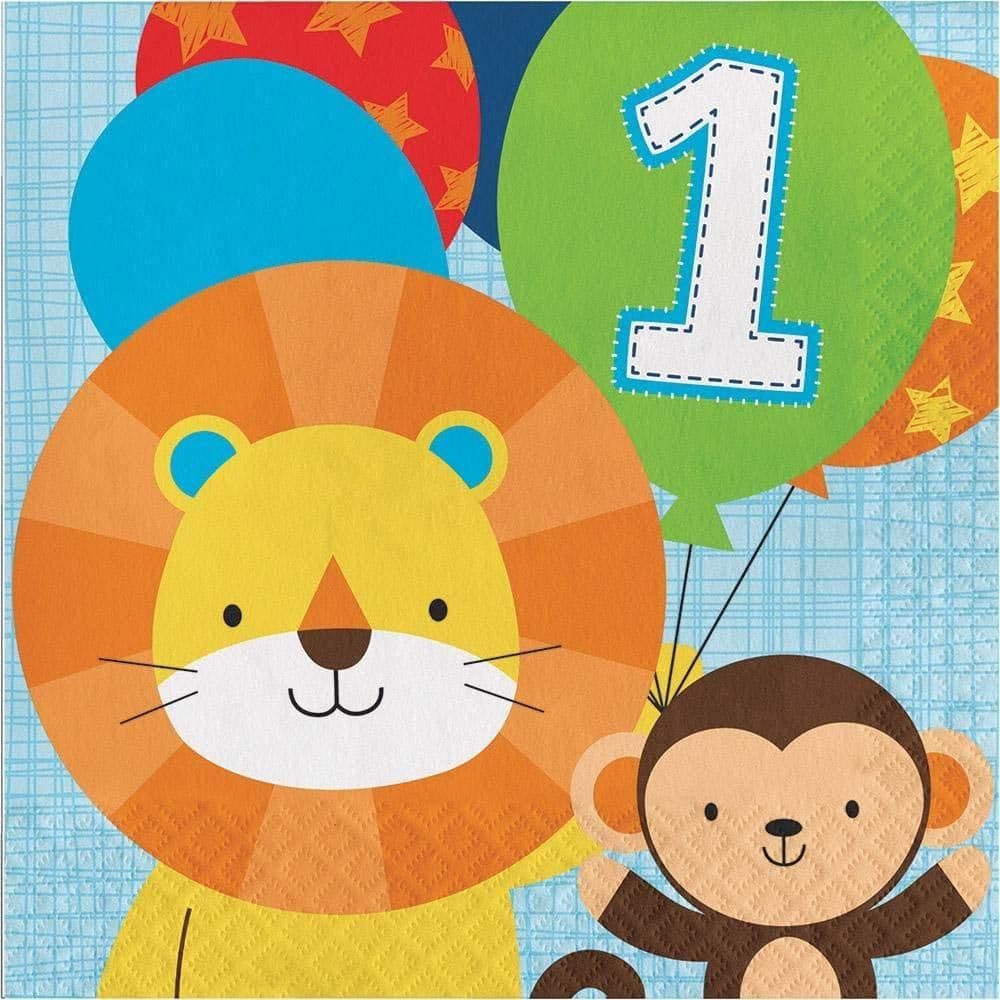 One Is Fun Zoo Animals Lunch Napkins