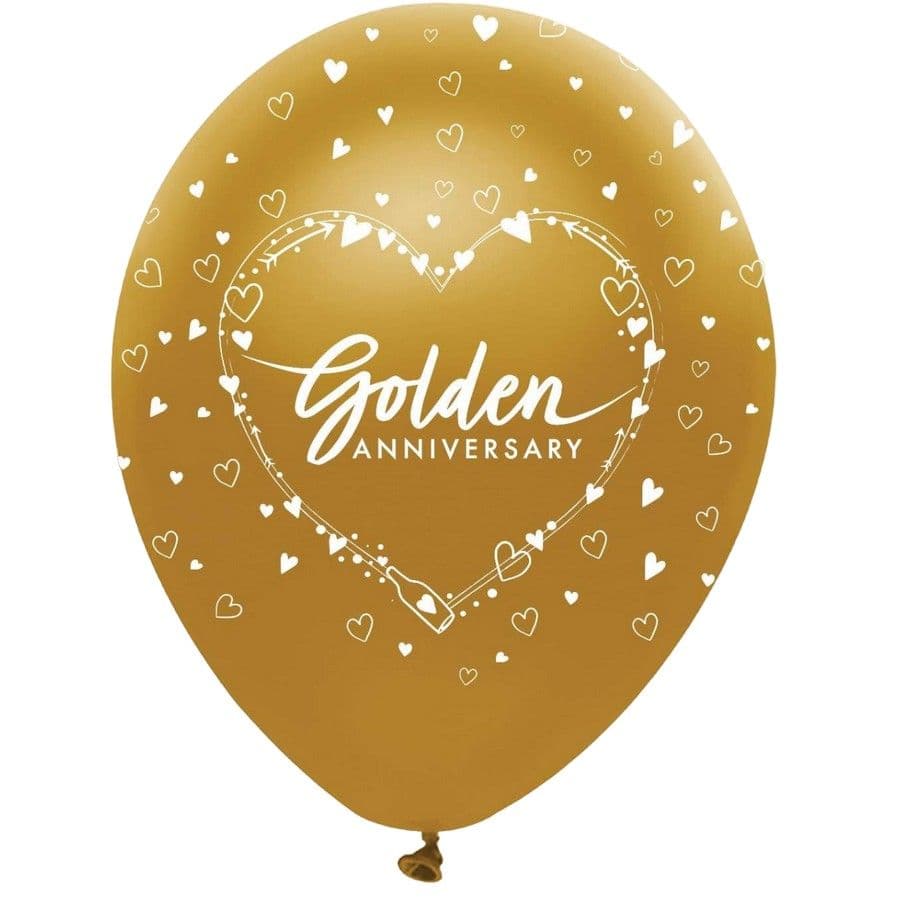 Latex All Over Print Golden Wedding Anniversary Balloons