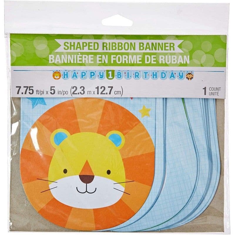 Ribbon Zoo Animals 1st Birthday Banner