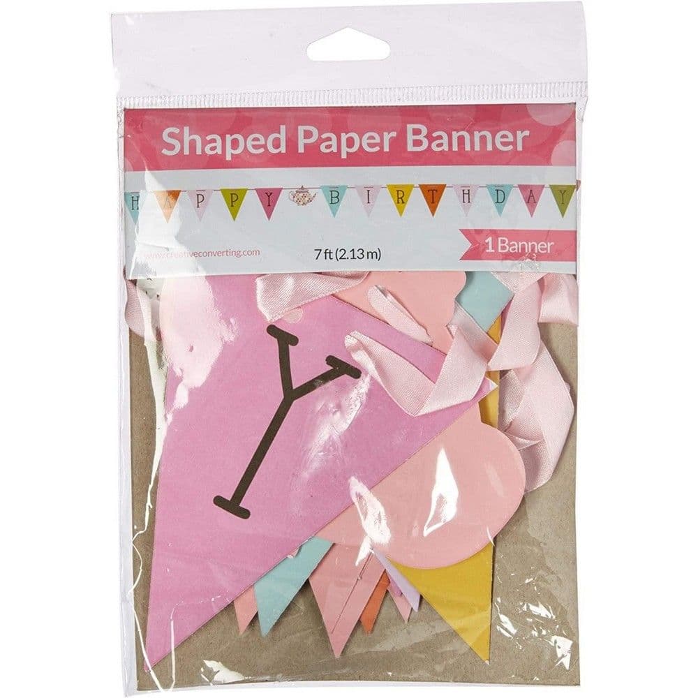 Tea Time Ribbon Happy Birthday Banner