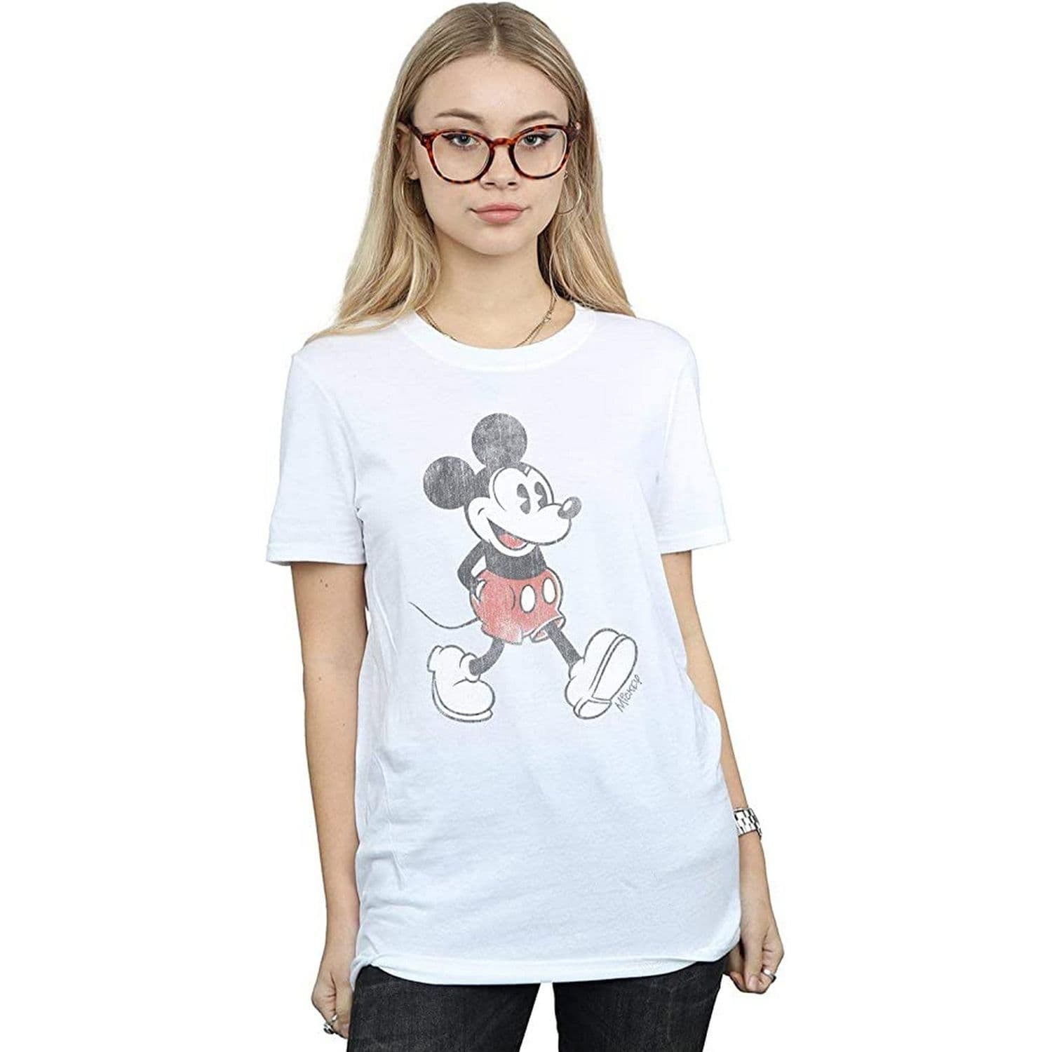 Walking Mickey Mouse Cotton Boyfriend T Shirt