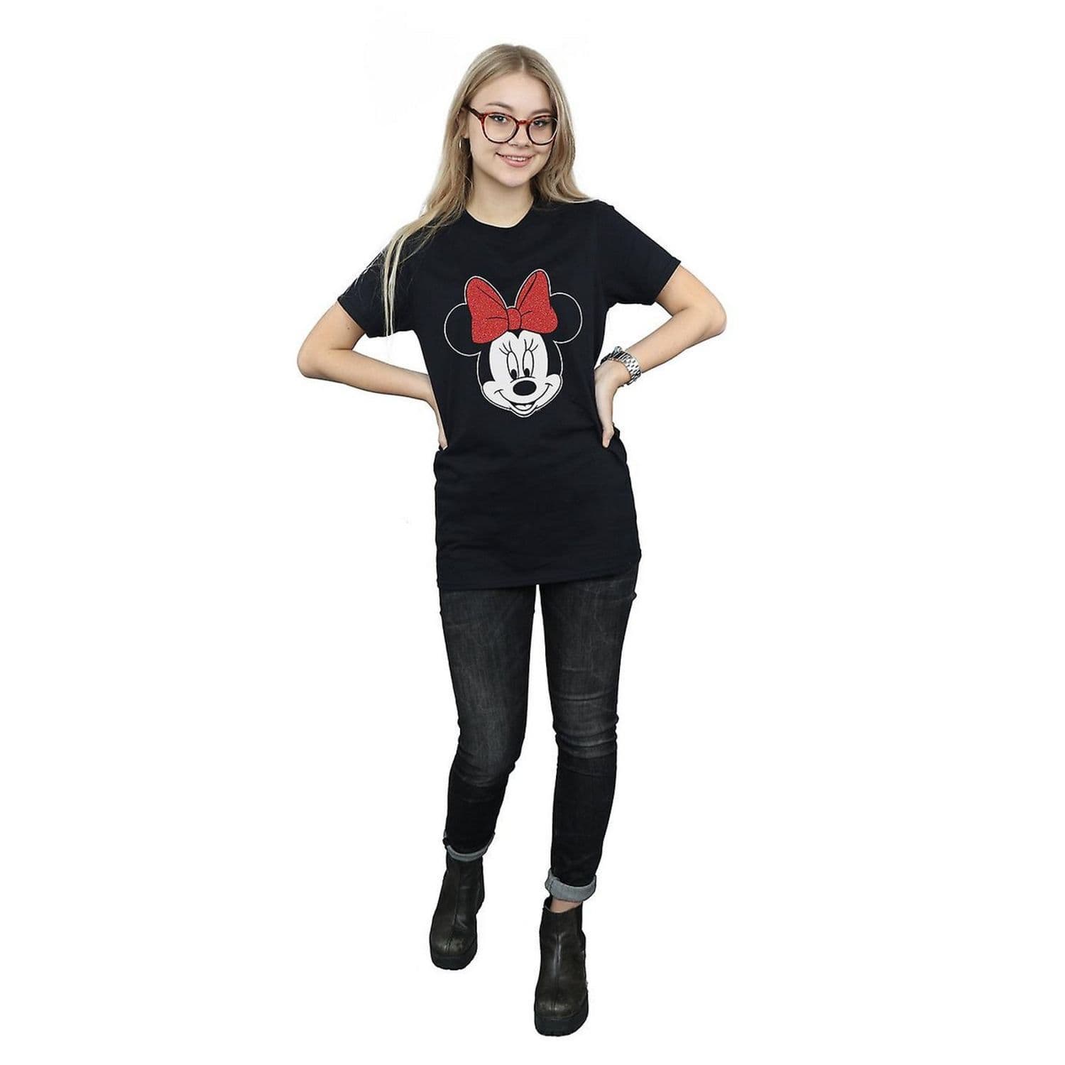 Minnie Mouse Head Cotton Boyfriend T Shirt