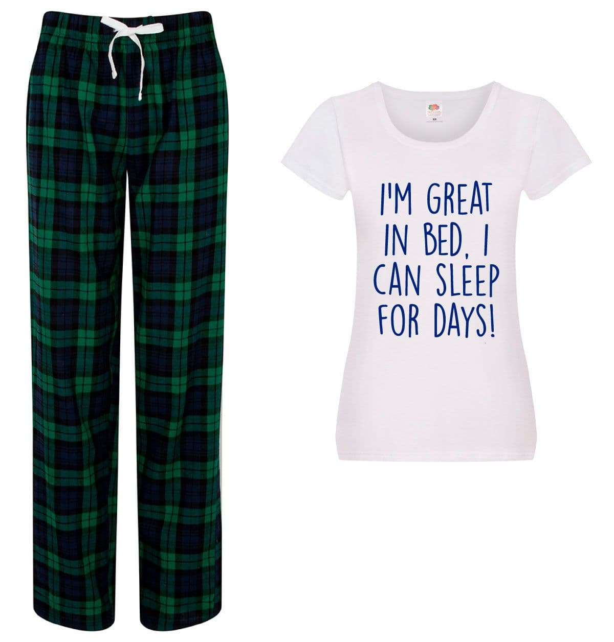 60 SECOND MAKEOVER Women's I'm Great In Bed I Can Sleep For Days Pyjama Set in Green | Size: XL