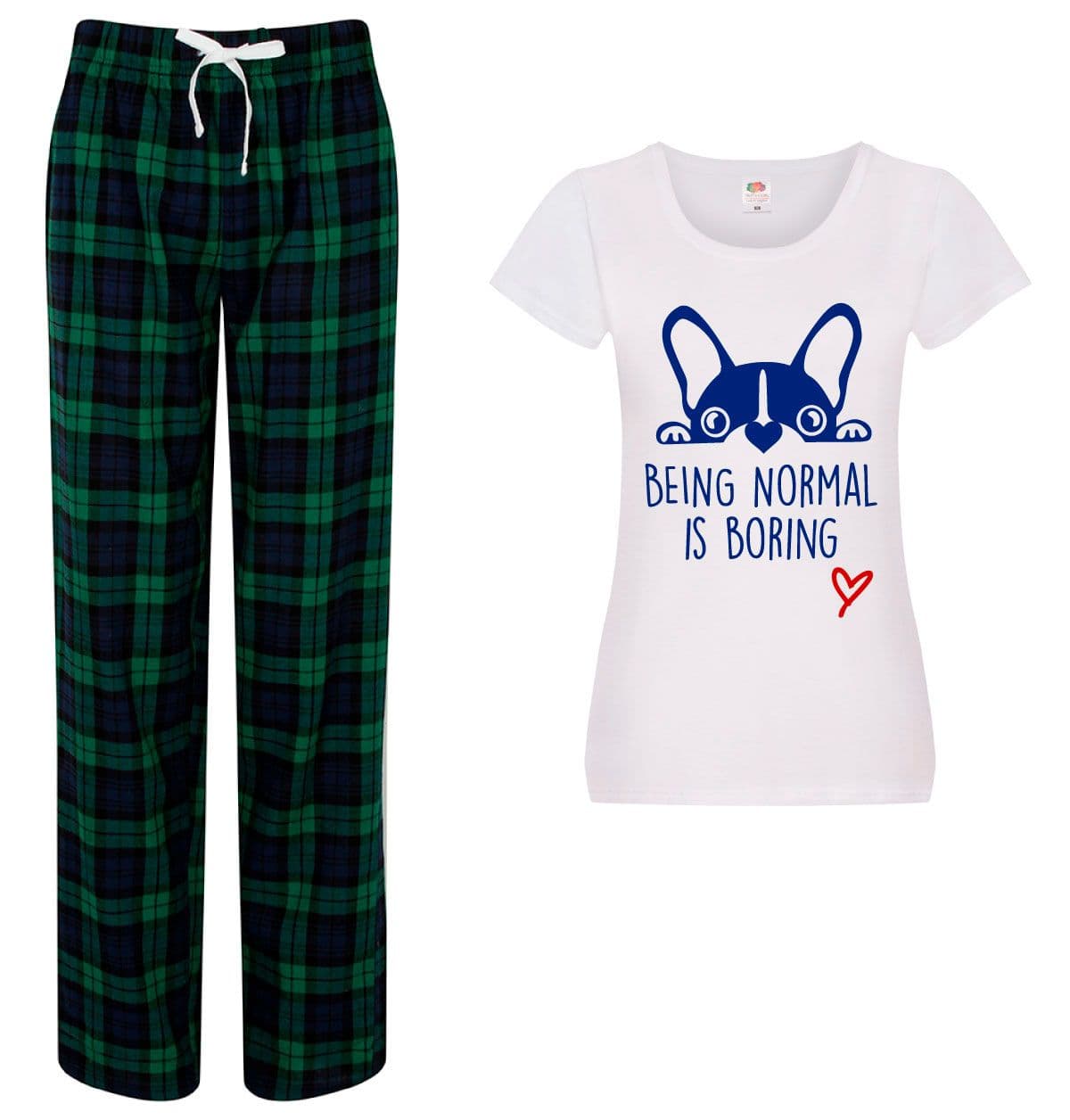 60 SECOND MAKEOVER Women's Frenchie Being Normal Is Boring Pyjama Set in Green | Size: Small