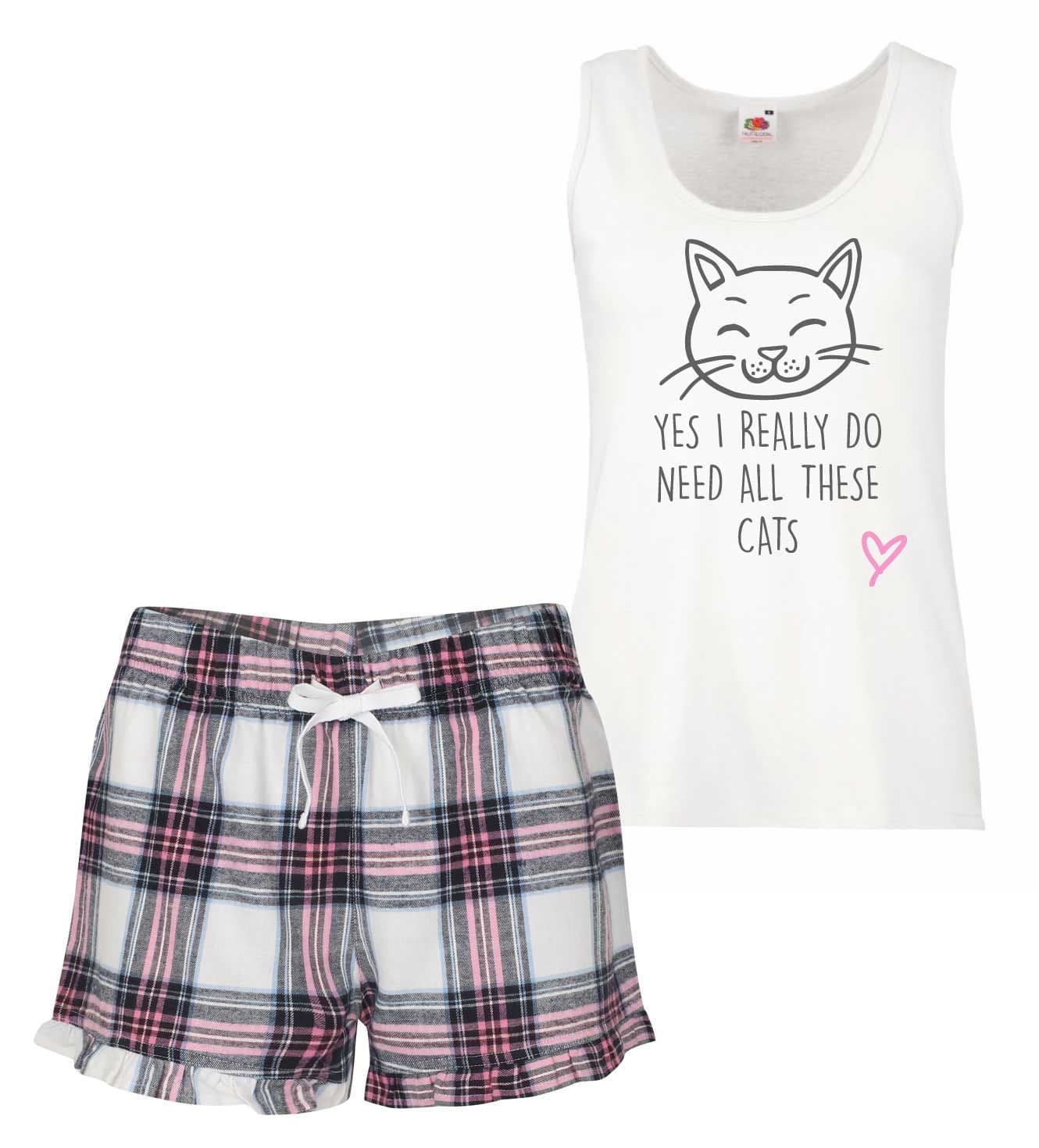 60 SECOND MAKEOVER Women's Yes I Really Do Need All These Cats Pyjama Set in Pink | Size: Medium