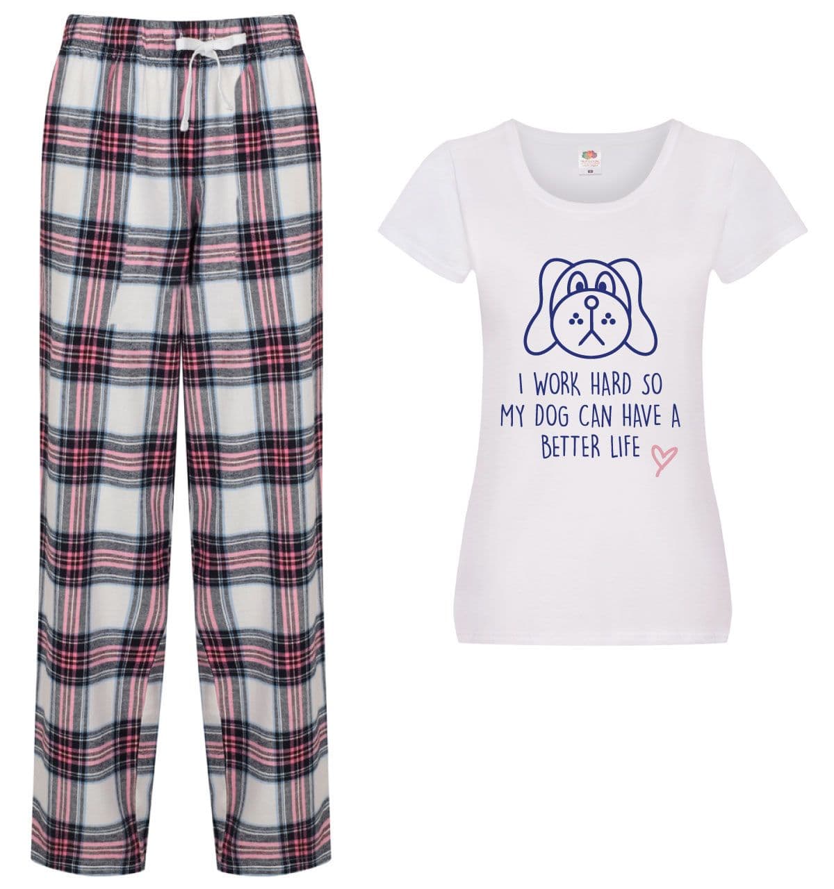 60 SECOND MAKEOVER Women's I Work Hard So My Dog Can Have A Better Life Pyjama Set in Pink | Size: Small