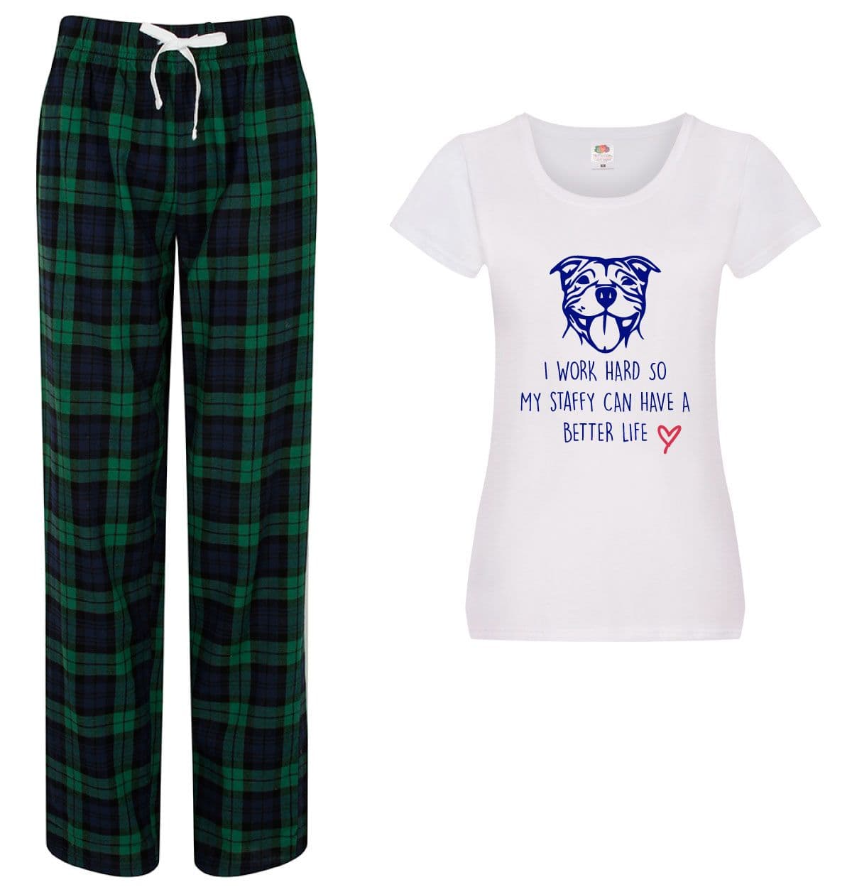 60 SECOND MAKEOVER Women's I Work Hard So My Staffy Can Have A Better Life Pyjama Set in Green | Size: Medium