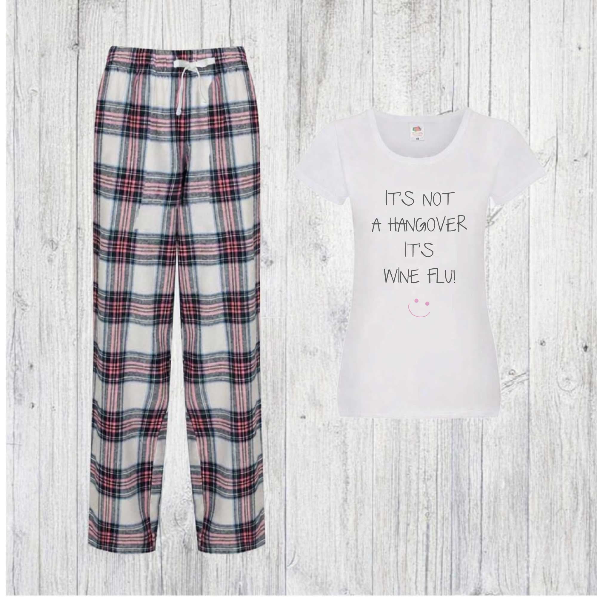 60 SECOND MAKEOVER Women's It's Not A Hangover It's Wine Flu Pyjama Set in Pink | Size: Large