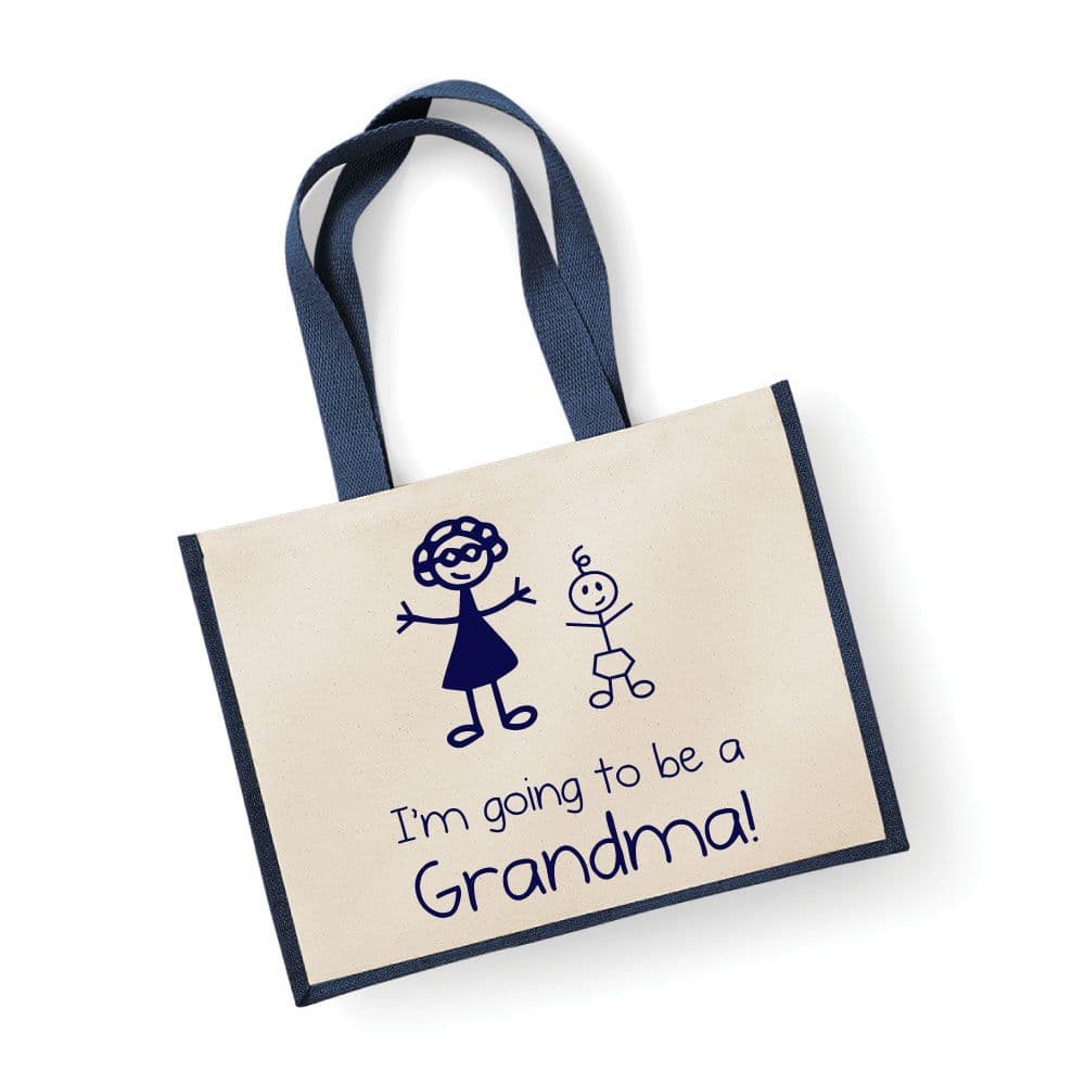 Large Jute Bag I'm Going To Be A Grandma Navy Blue Bag New Mum