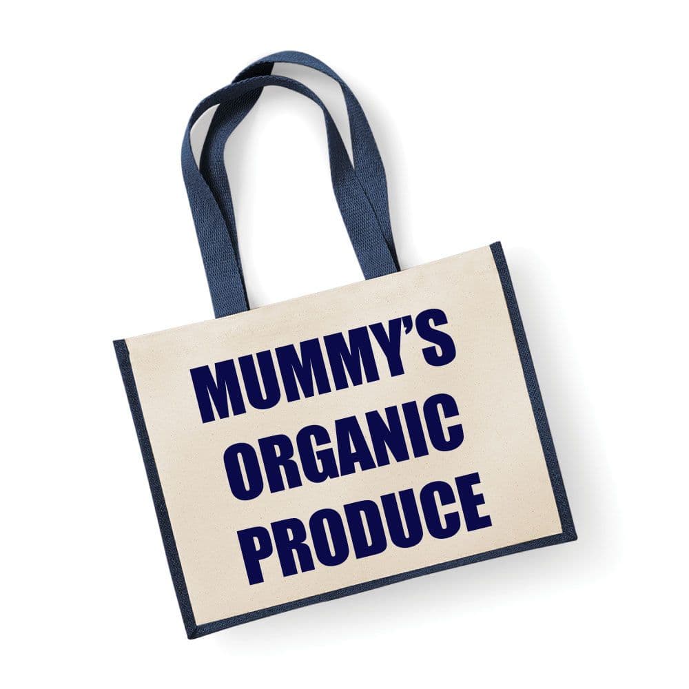 Large Jute Bag Mummys Organic Produce Navy Blue Bag