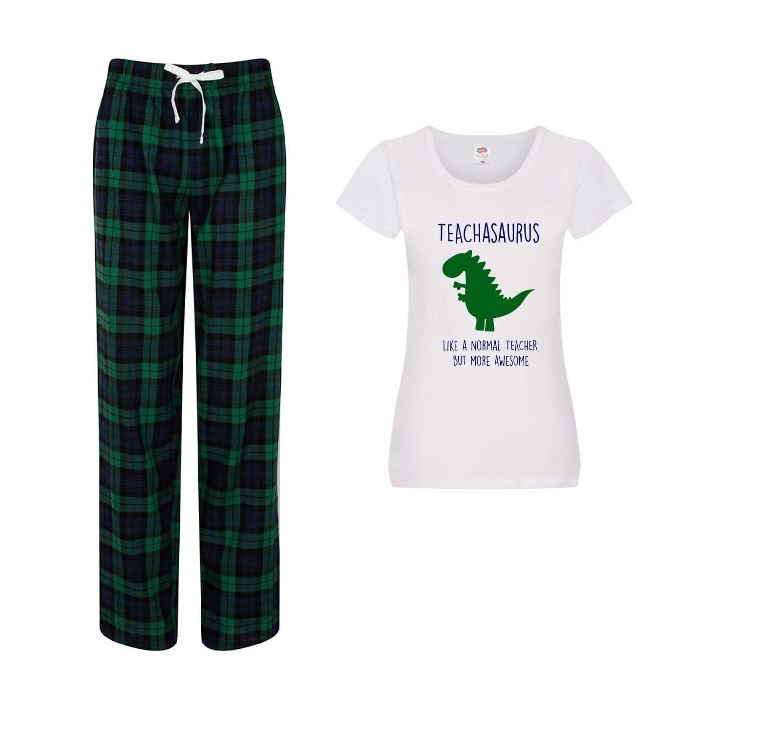 60 SECOND MAKEOVER Women's Teacher Dinosaur Pyjama Set in Green | Size: Medium