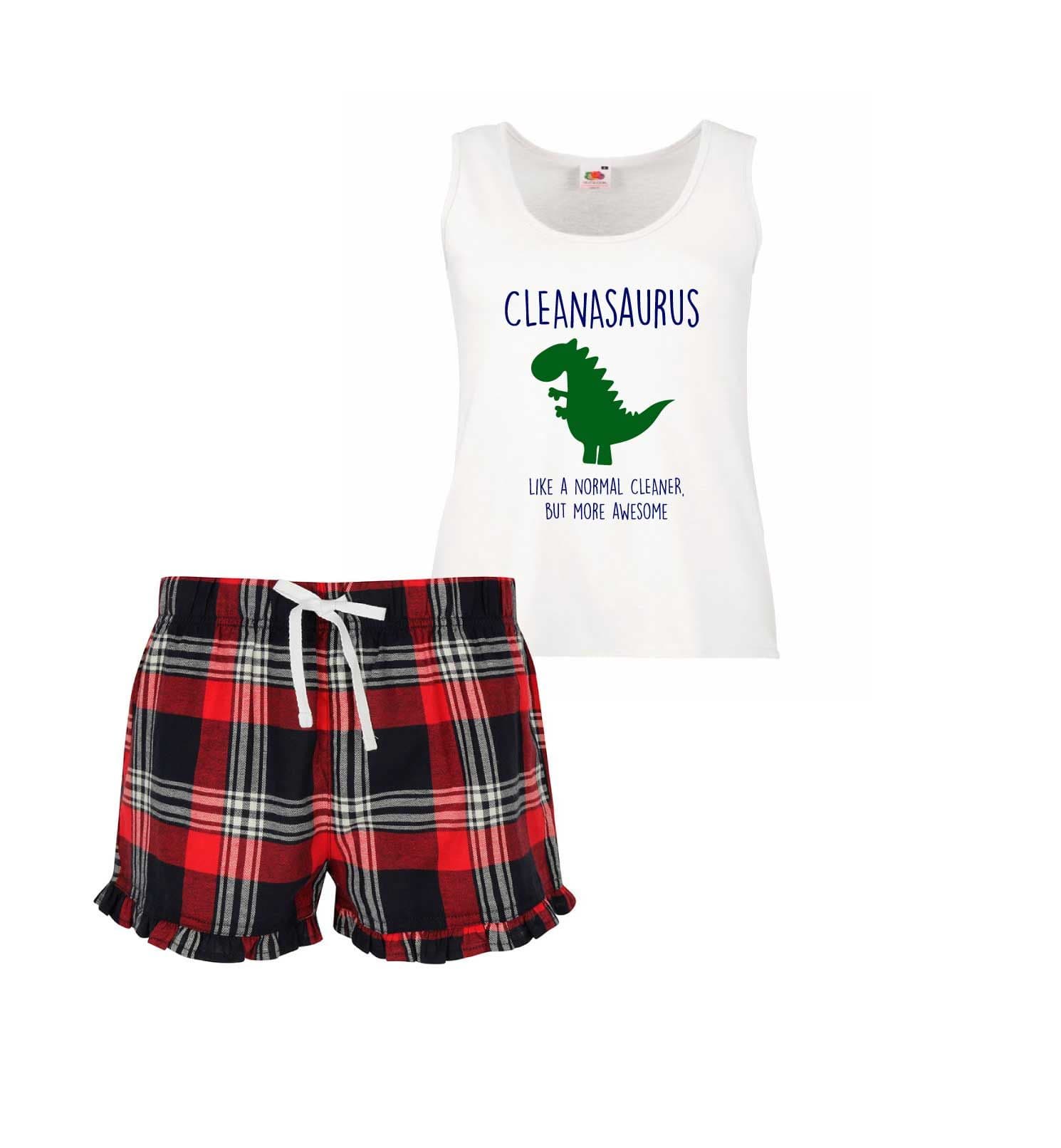 60 SECOND MAKEOVER Women's Cleaner Dinosaur Pyjama Set in Red | Size: XS