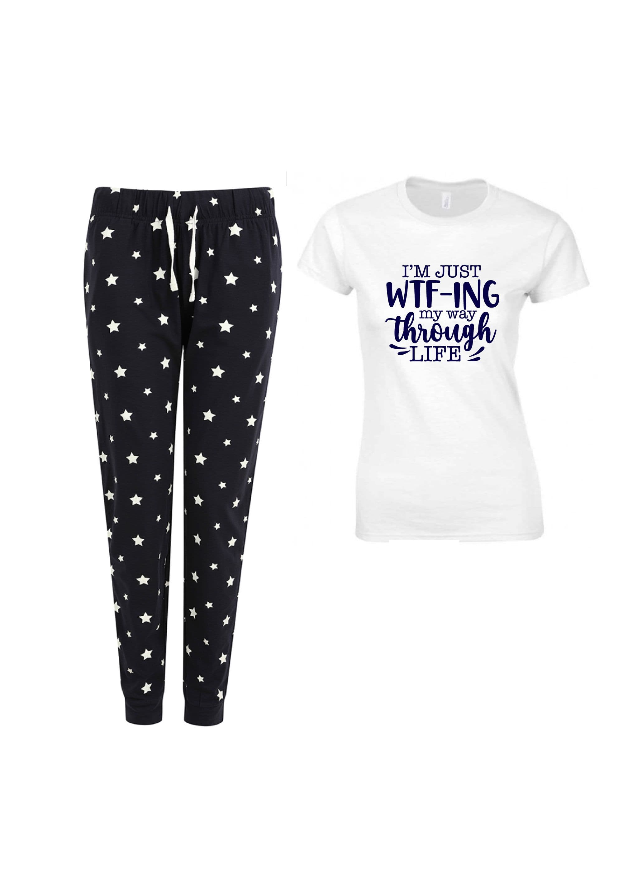 60 SECOND MAKEOVER Women's I'm Just WTF-ing Navy Star Pyjama Set | Size: Small