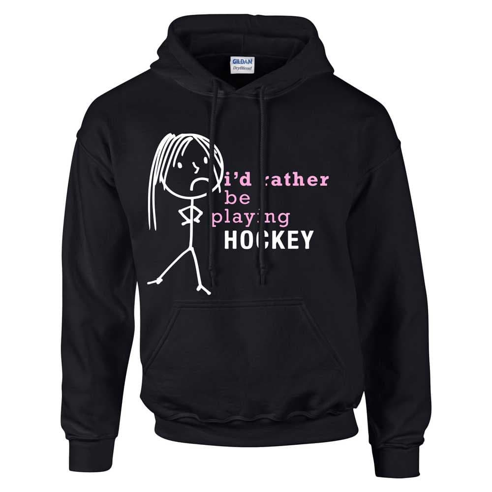 60 SECOND MAKEOVER Women's I'd Rather Be Playing Hockey Hoodie in Black | Size: 2XL
