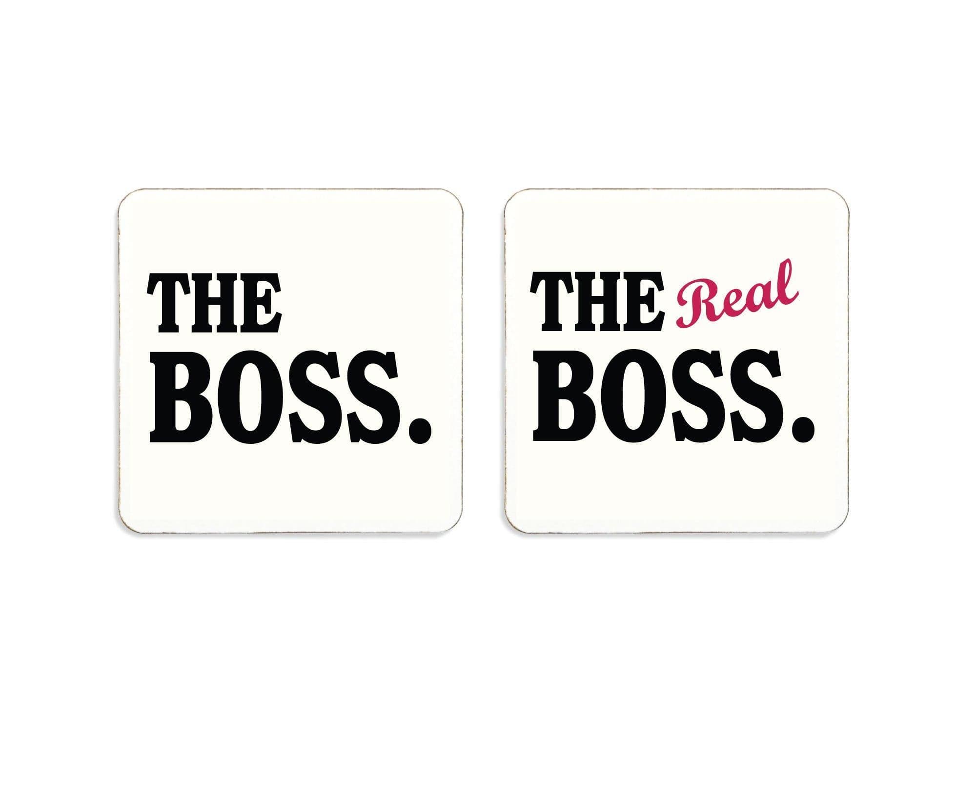 Coaster Set Boss Real Boss Mother Fathers Day Wedding Cork Back Set