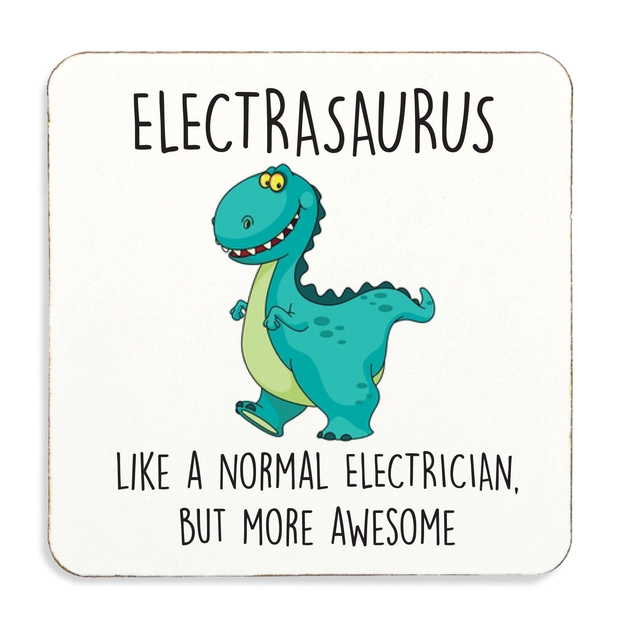Electrician Coaster Electrasaurus Cork Back Fathers Day Valeines