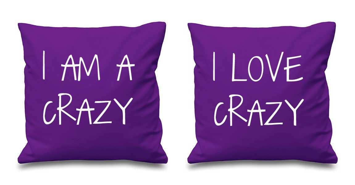 I Am Crazy I Love Crazy Cushion Covers 16" x 16" Couples Cushions Valentines Wedding Anniversary Bedroom Decorati