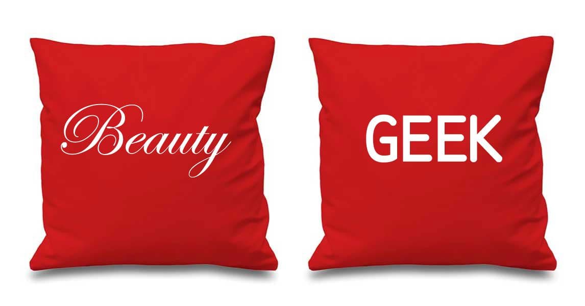 Beauty Geek Cushion Covers 16" x 16" Couples Cushions Valentines Anniversary Boyfriend Girlfriend Bedroom Decora