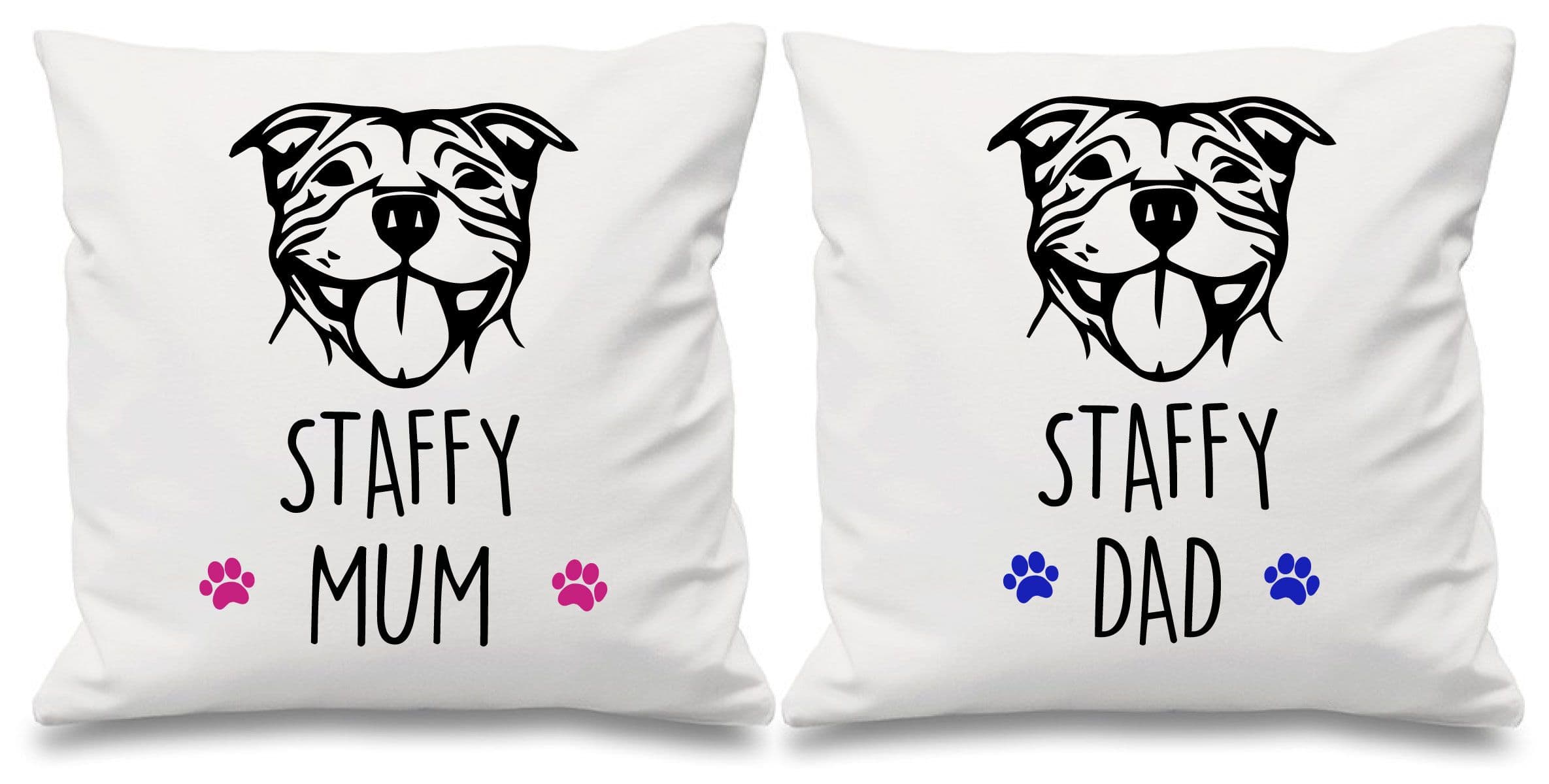 Staffy Mum Dad Cushion Covers 16" x 16" Couples Cushions Staffordshire Bull Terrier