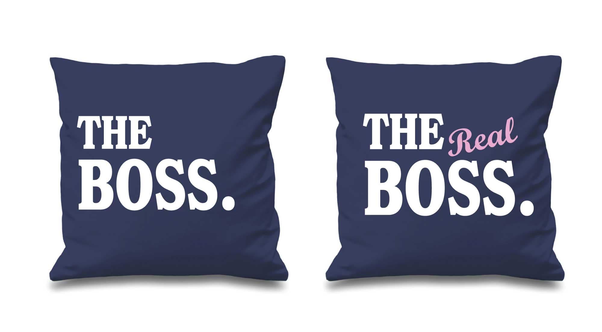 The Boss The Real Boss Navy Cushion Covers 16" x 16" Couples Cushions Valentines Anniversary Boyfriend