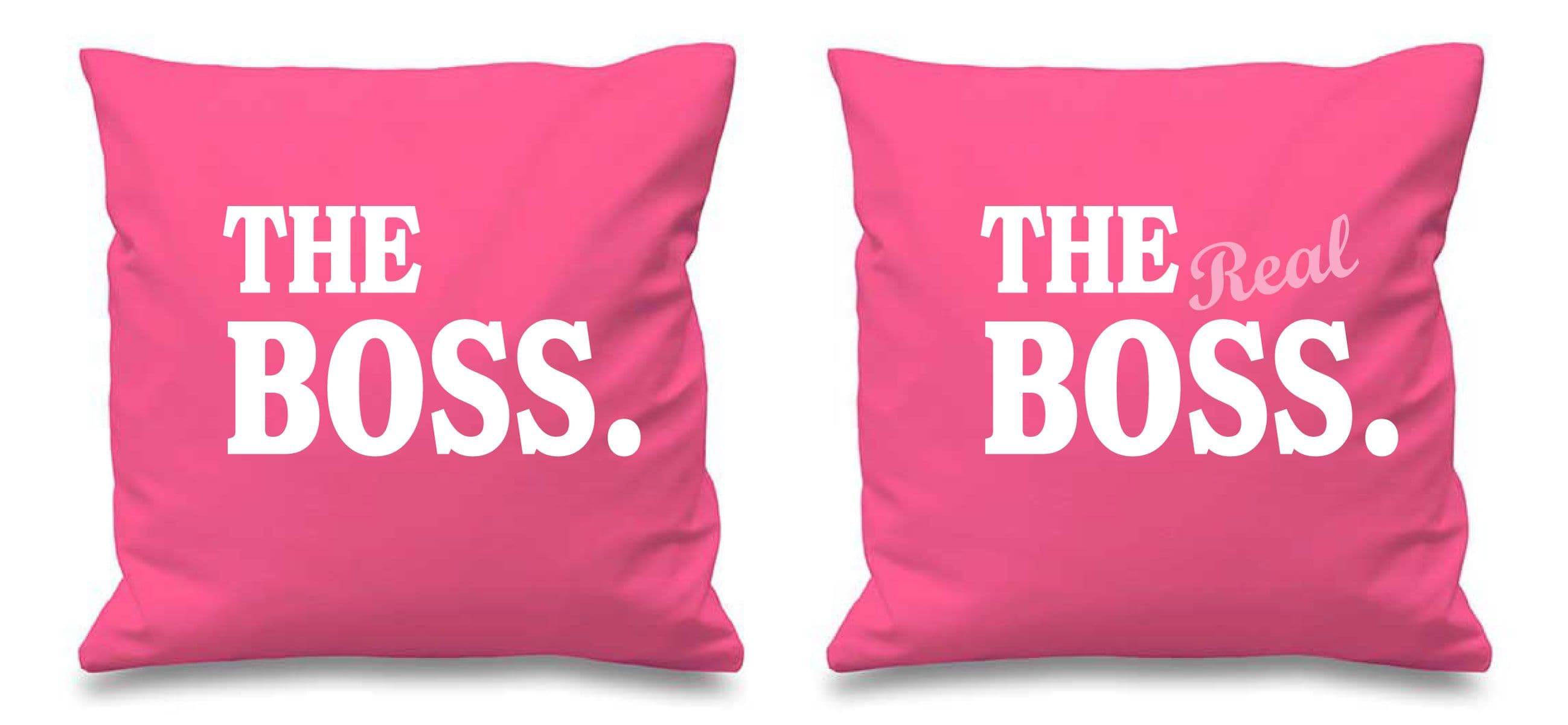 The Boss The Real Boss Pink Cushion Covers 16" x 16" Couples Cushions Valentines Anniversary Boyfriend