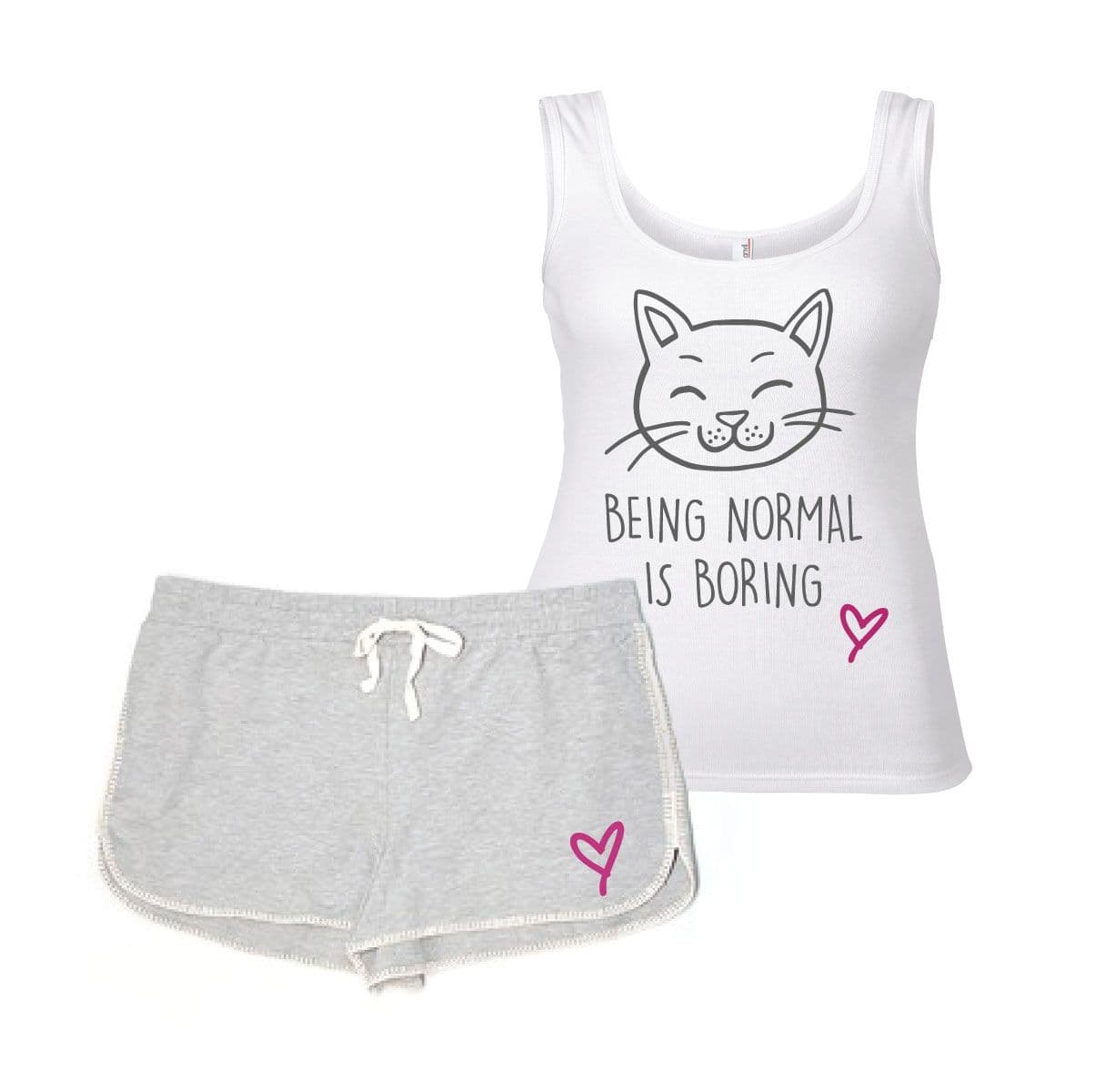 60 SECOND MAKEOVER Women's Cat Being Normal Is Boring Pyjama Set in Grey | Size: Medium