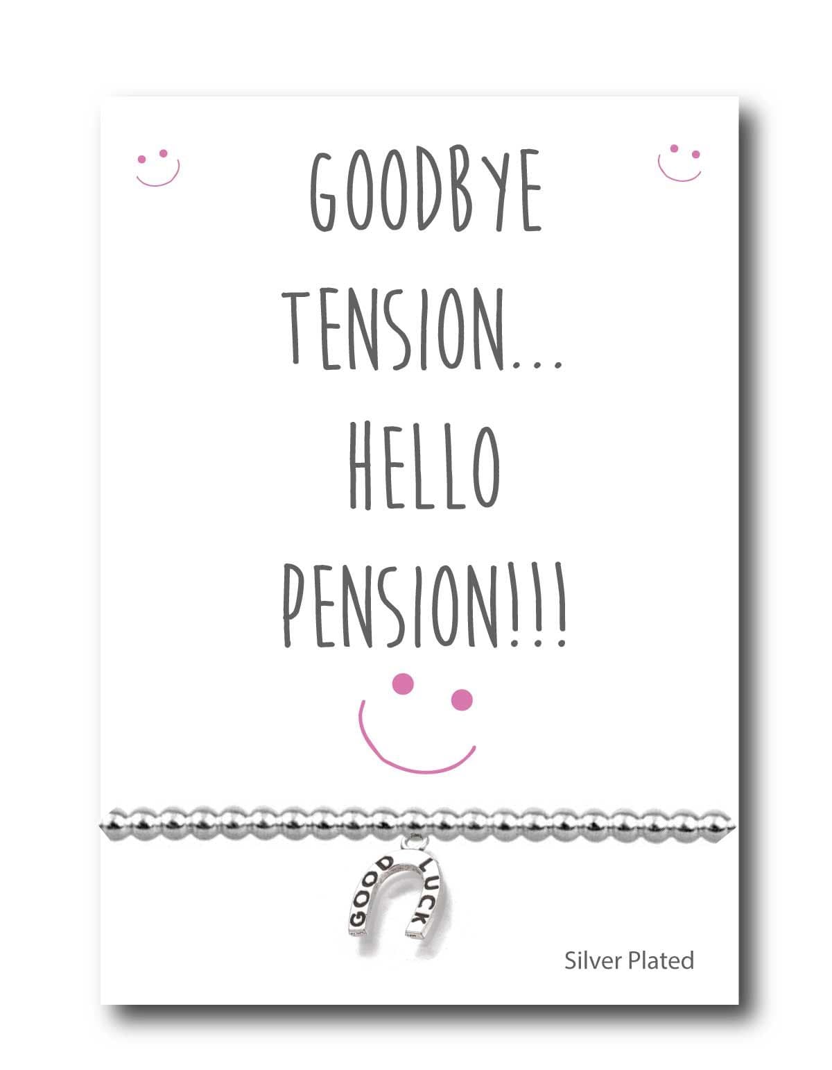 Goodbye Tension Hello Pension Card Plated Beaded Bracelet