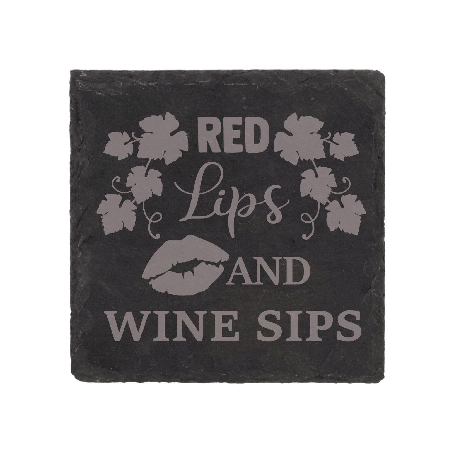 Slate Coaster Lips Wine Sips Engraved Funny Gift Friend Present