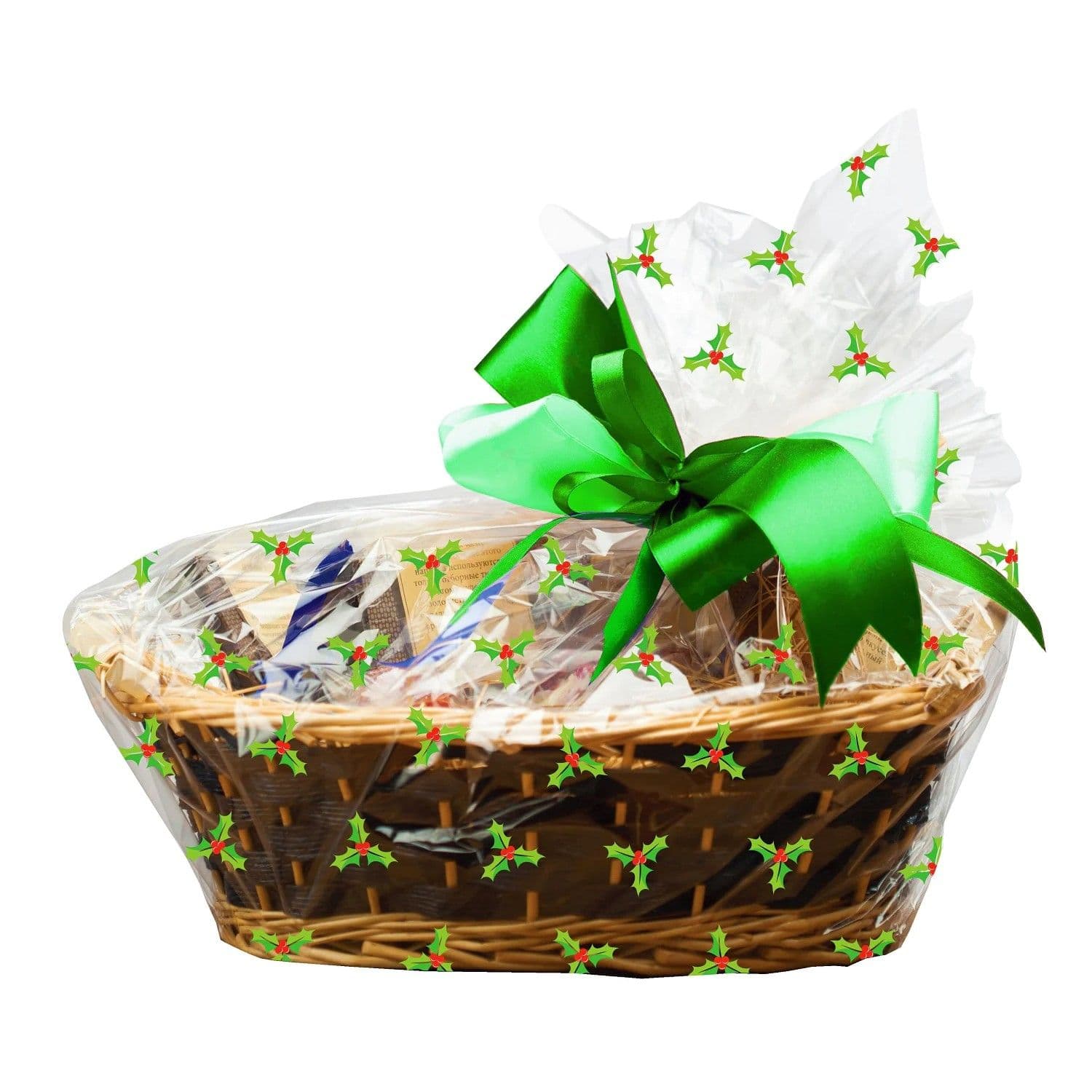 Holly Cellophane Christmas Bags