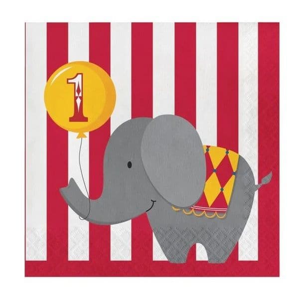 Circus Time 3 Ply Elephant 1st Birthday Disposable Napkins