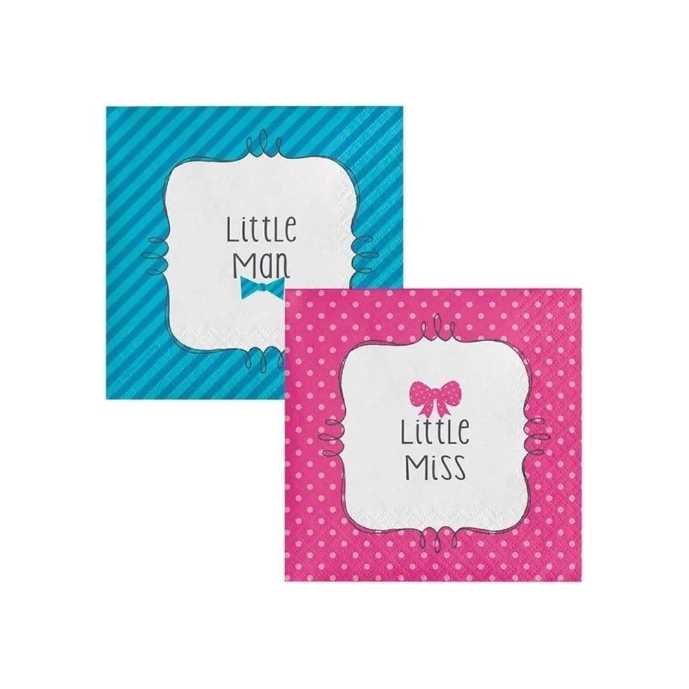 Bow or Bowtie 3 Ply Gender Reveal Disposable Napkins