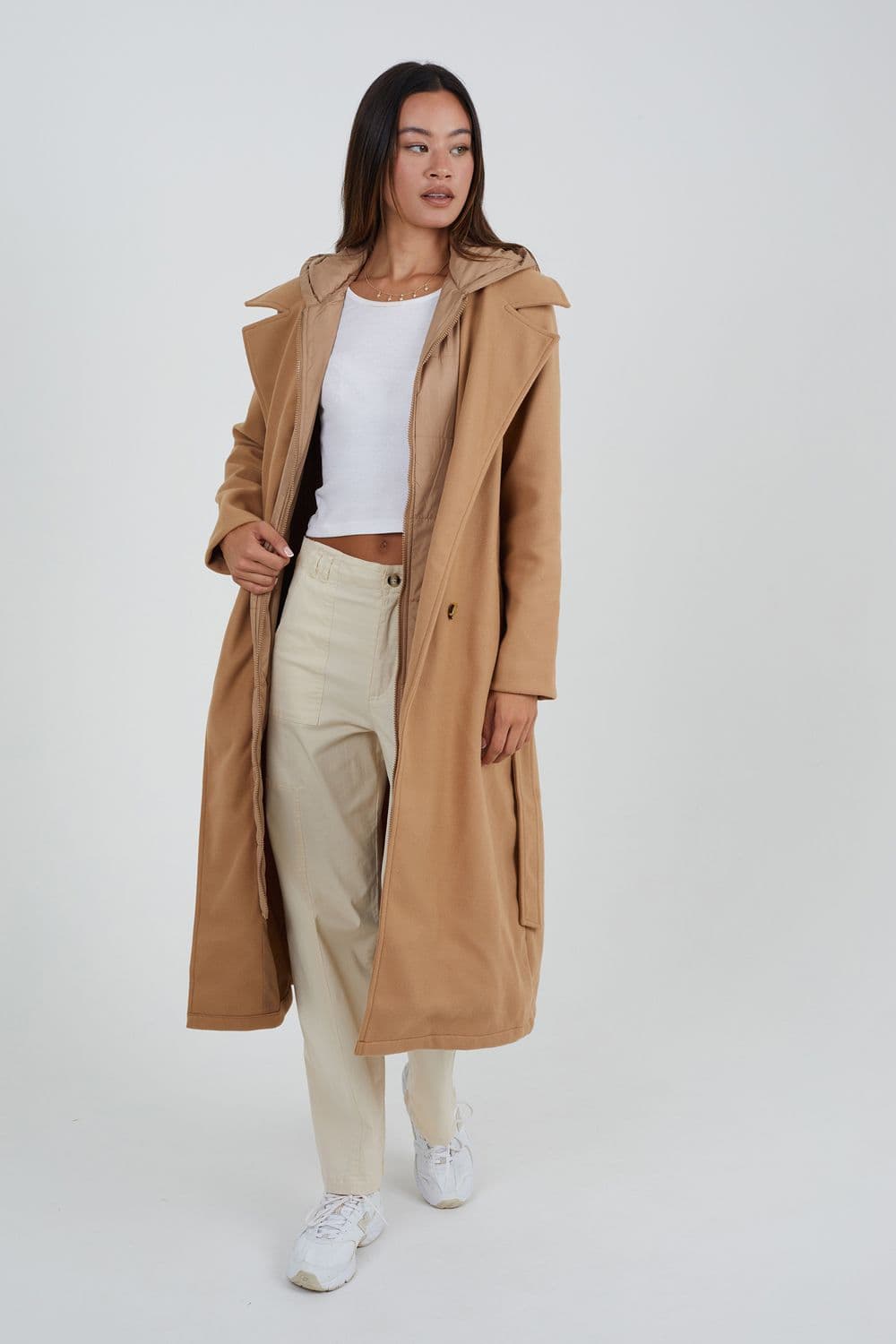 Faux Wool Maxi Hooded Trench Coat